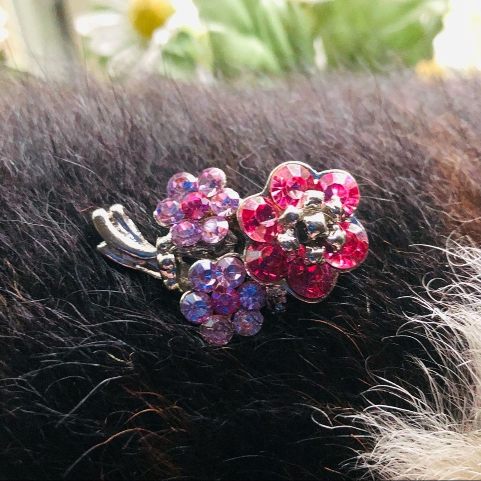 Vintage Vintage 80s pink and lilac stone floral pin brooch Size ONE SIZE - 2 Thumbnail