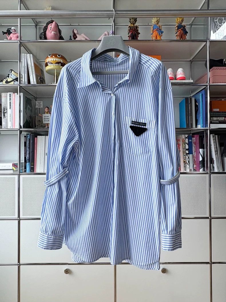 Prada Prada Cotton blue and white striped shirt Size XS / US 0-2 / IT 36-38 - 1 Thumbnail