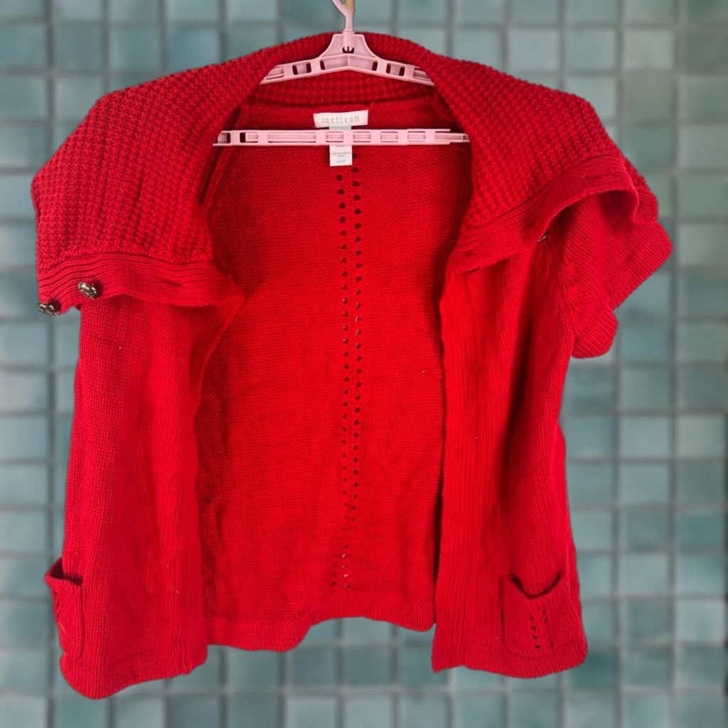 Vintage VINTAGE Artisan Cardigan Sweater Womens XL Red Open Cable Button 90s Theme Size XL / US 12-14 / IT 48-50 - 1 Thumbnail