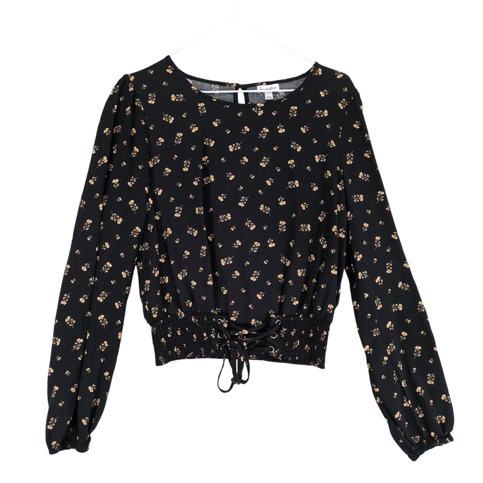 Other Love, Fire Women's XL Black Floral Puff Sleeve Crop Top Size XL / US 12-14 / IT 48-50 - 1 Thumbnail