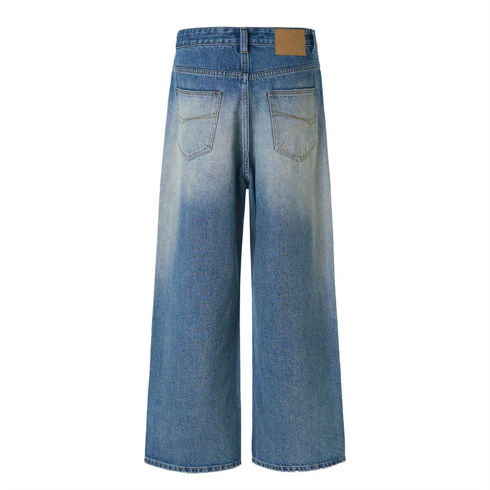 Jean Men's loose basic punk vintage washed jeans Size US 33 - 2 Thumbnail