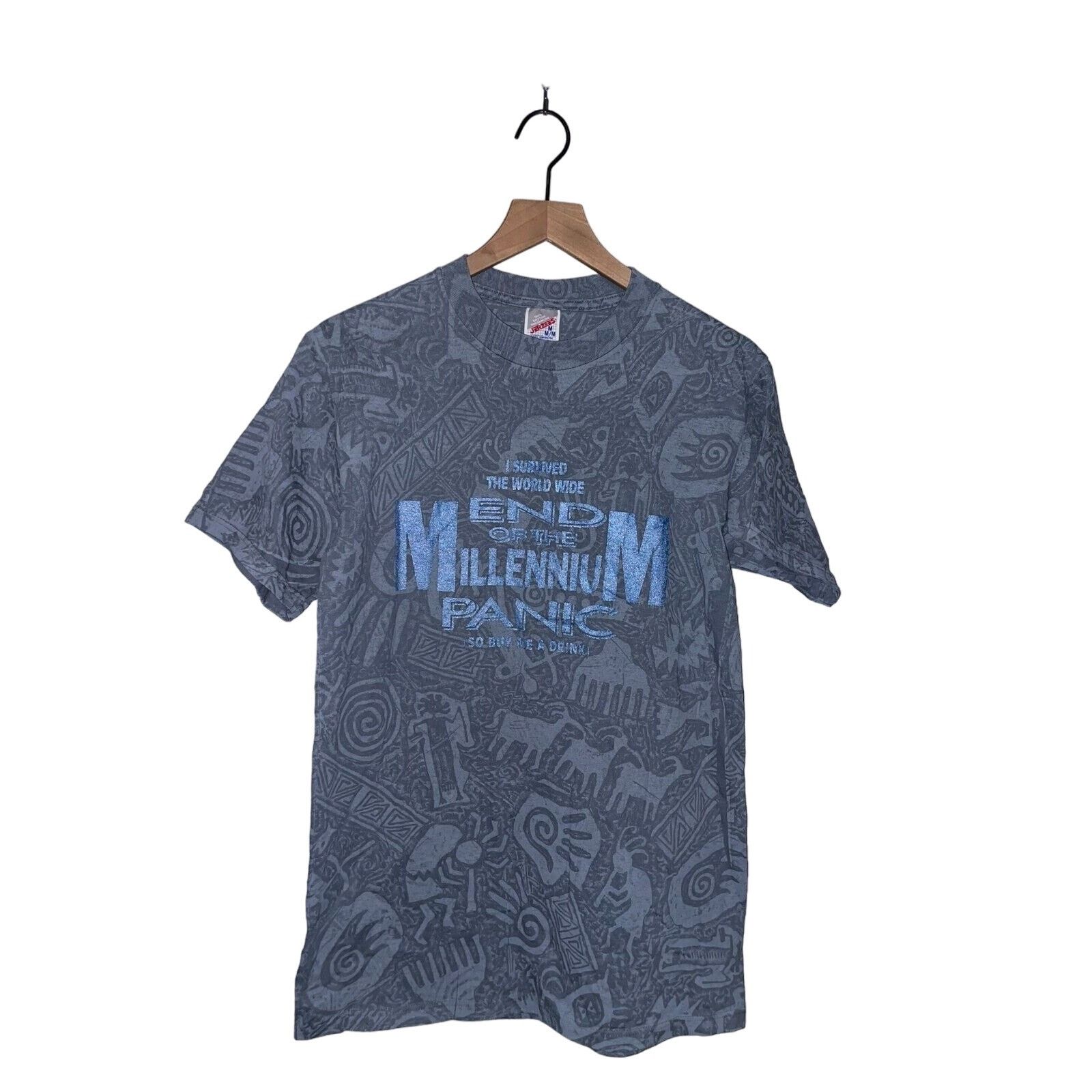 Jerzees Vintage End Of Millennium Shirt I Survived Panic AOP 90s VTG Size US M / EU 48-50 / 2 - 1 Thumbnail