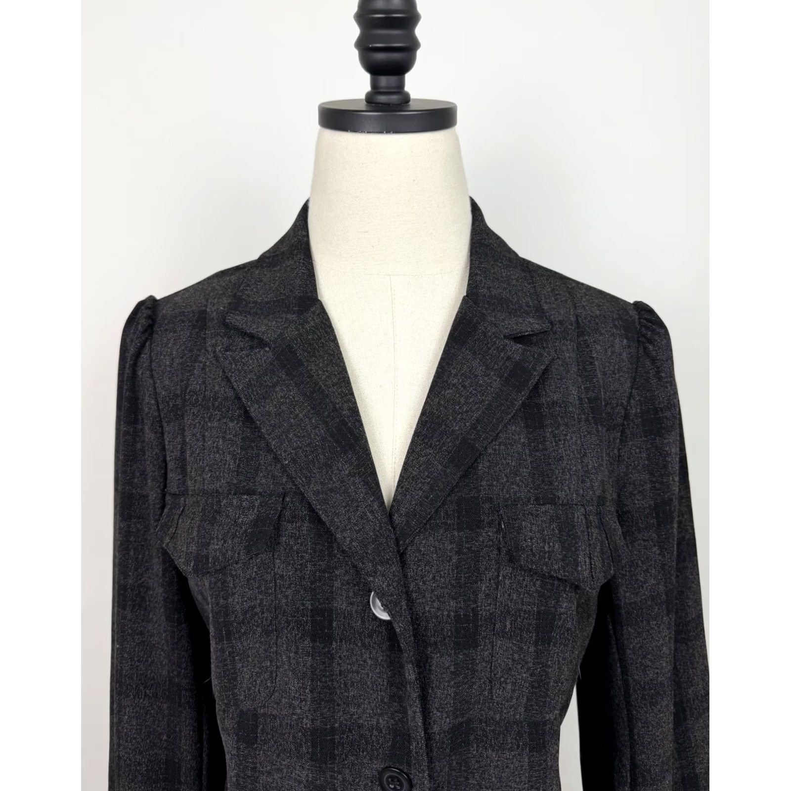 Vintage VINTAGE It's Perfit Plaid Blazer Womens M 8 Charcoal Gray Puff Sleeve 90s Y2K Size M / US 6-8 / IT 42-44 - 3 Thumbnail