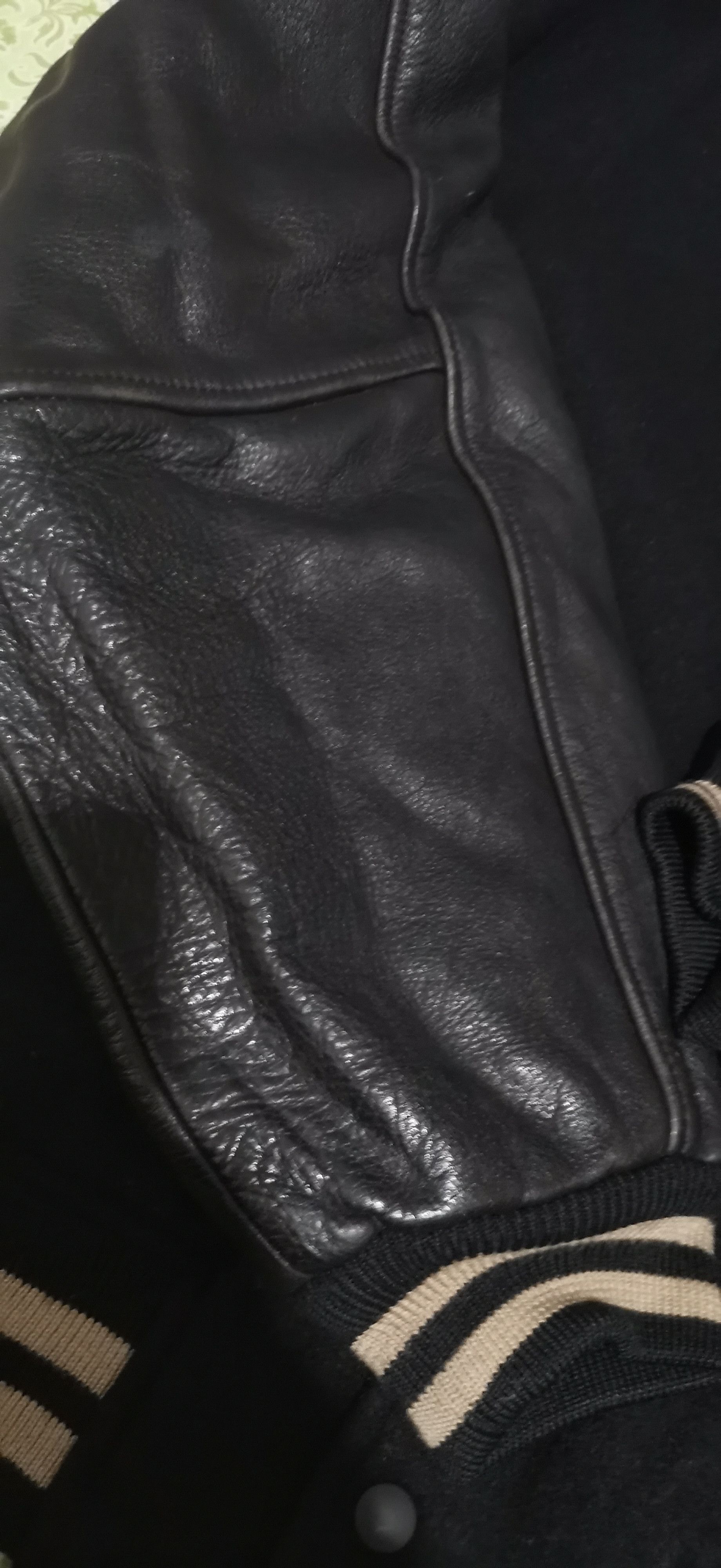Vintage Varsity leather black jacket by garage fields L Size US L / EU 52-54 / 3 - 6 Thumbnail