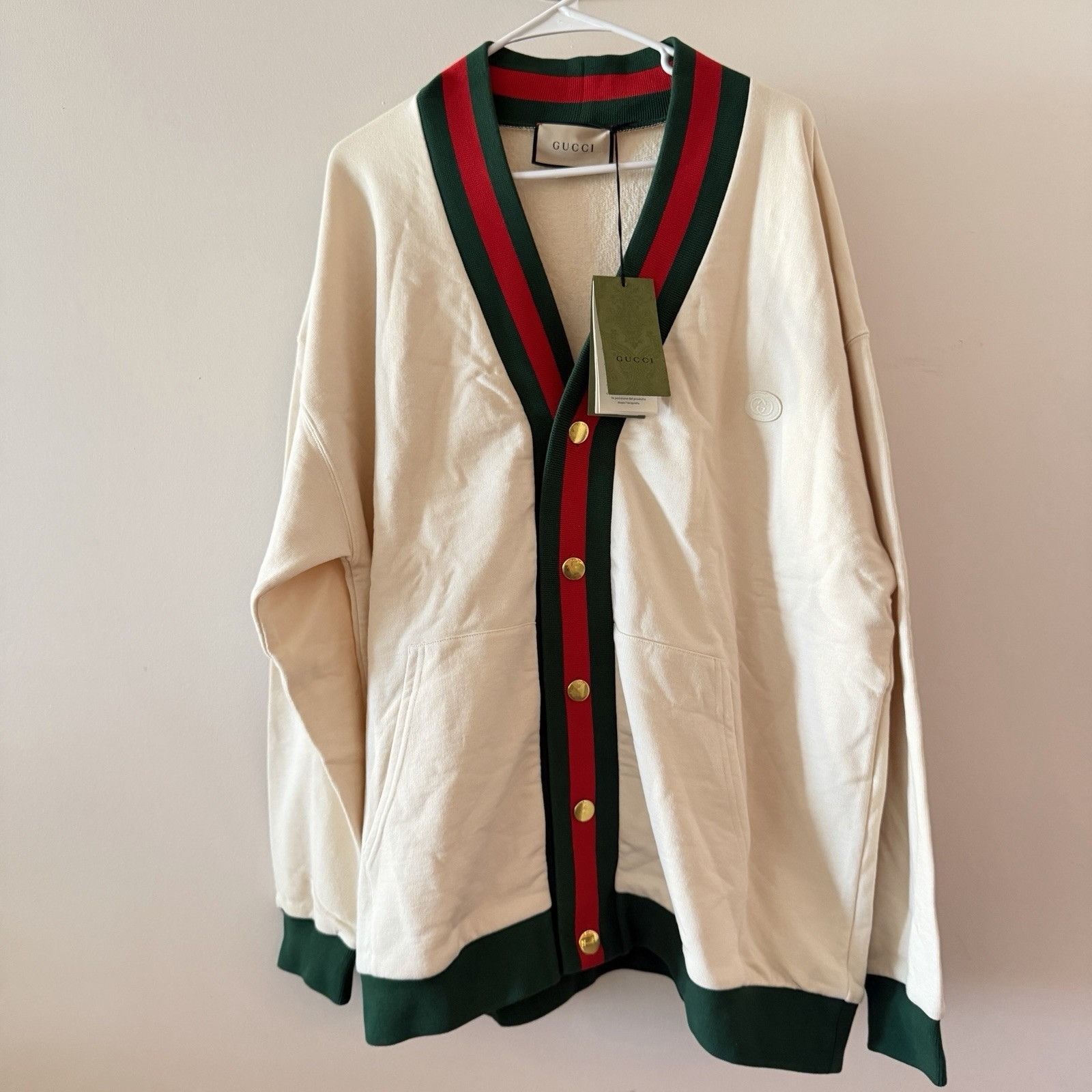 Gucci NWT Gucci Cotton Jersey Cardigan With Web 'Off White' Mens S Size US L / EU 52-54 / 3 - 6 Thumbnail