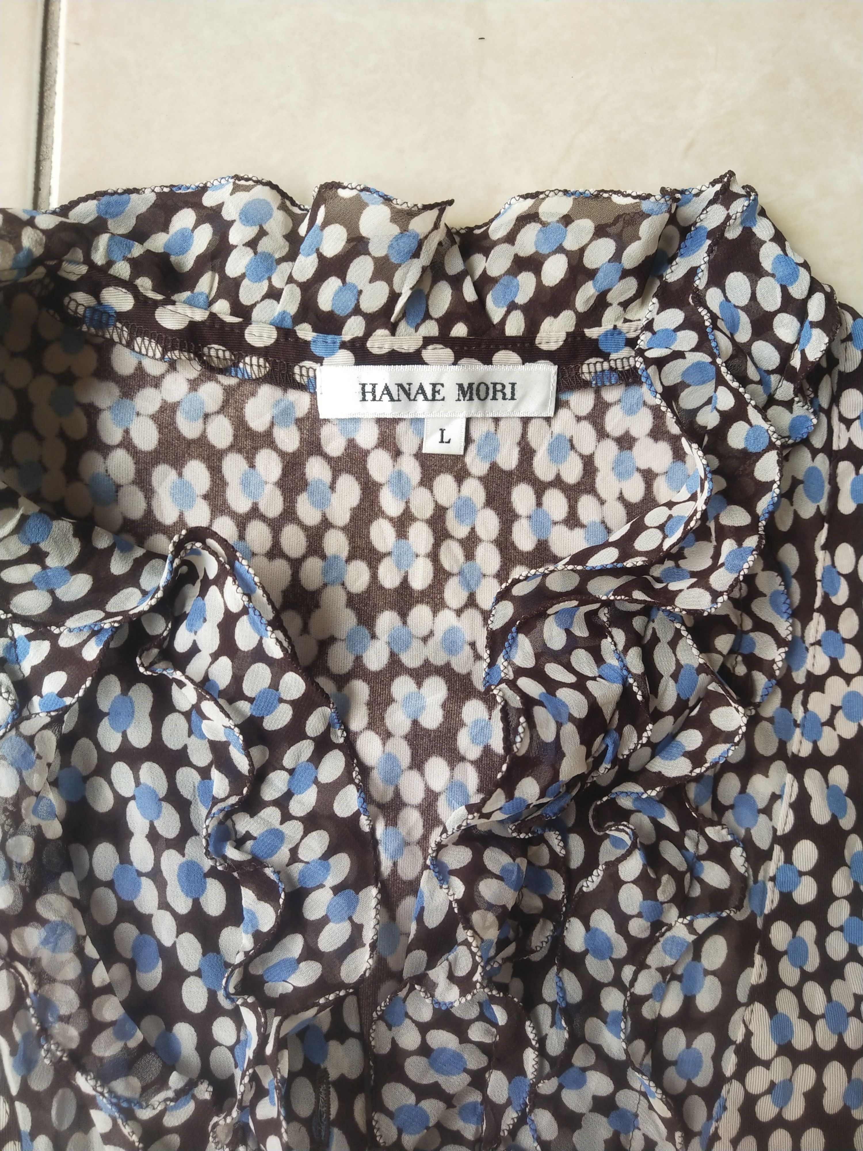 Hanae Mori Vintage Hanae Mori Japan Ruffled Micro Floral Blouse Y2K Size L / US 10 / IT 46 - 4 Thumbnail