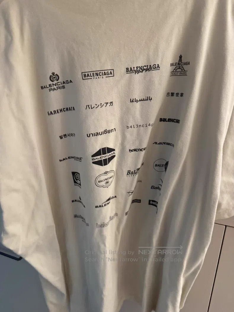 Balenciaga Balenciaga White Full Logo Short Sleeve T-Shirt Size US L / EU 52-54 / 3 - 3 Thumbnail