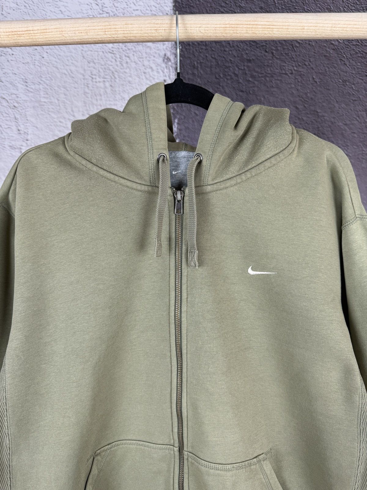 Nike × Vintage Nike vintage Y2K khaki green small logo hoodie swoosh drill Size US XL / EU 56 / 4 - 10 Thumbnail