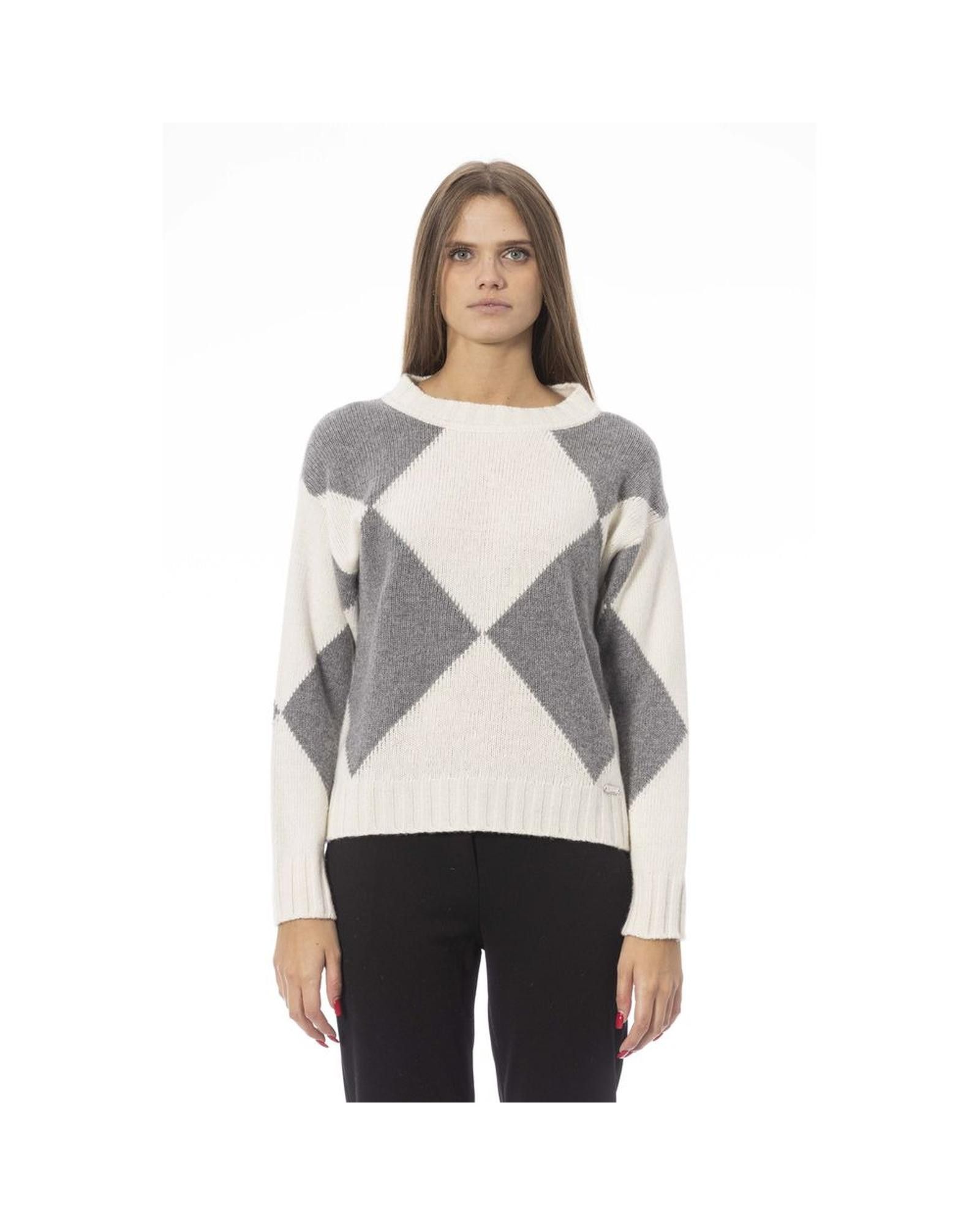 image of Baldinini Ribbed Boat Neck Wool Sweater in Grey, Women's (Size Medium)