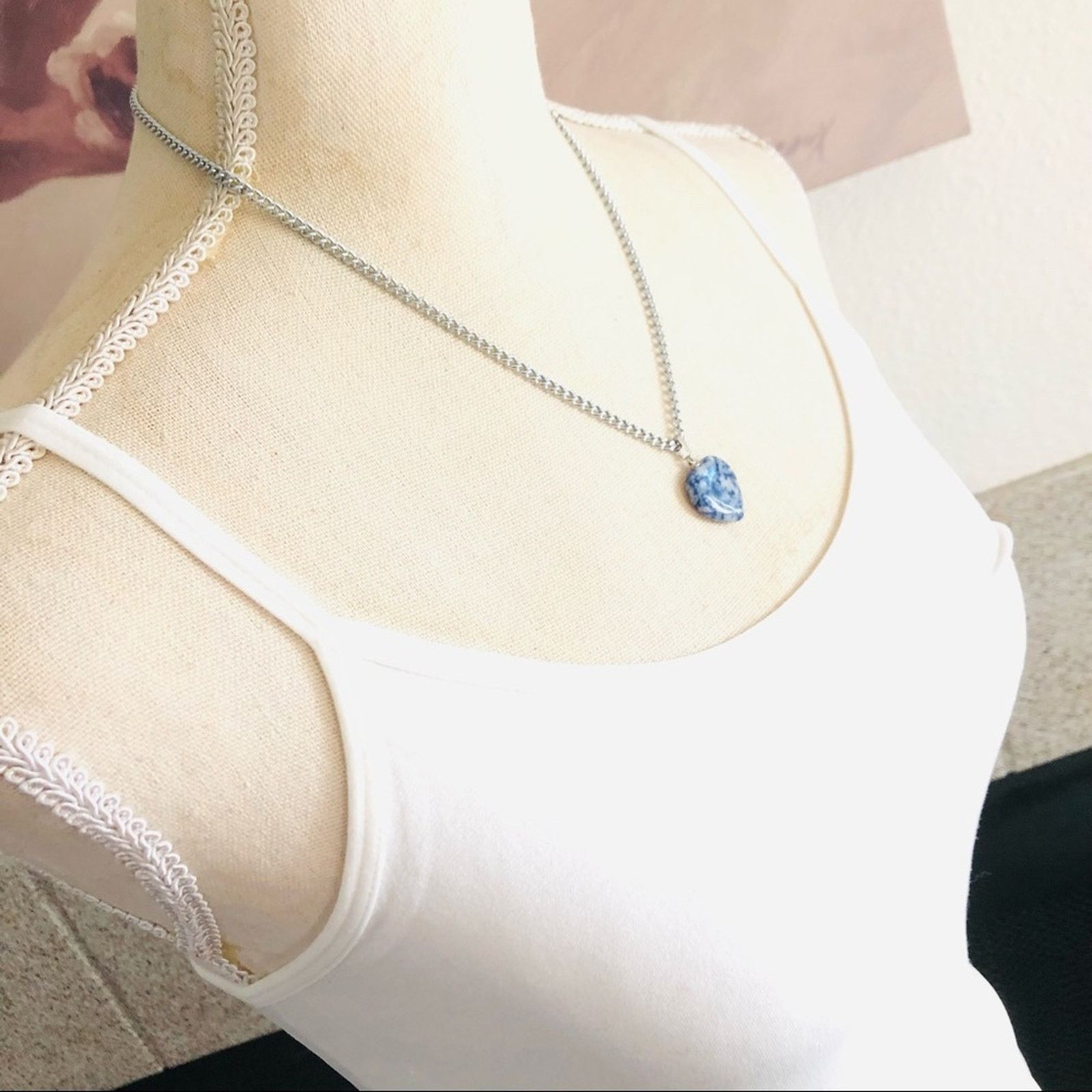 Jewelry Blue and white marble heart shaped pendant on chain necklace Size ONE SIZE - 3 Thumbnail
