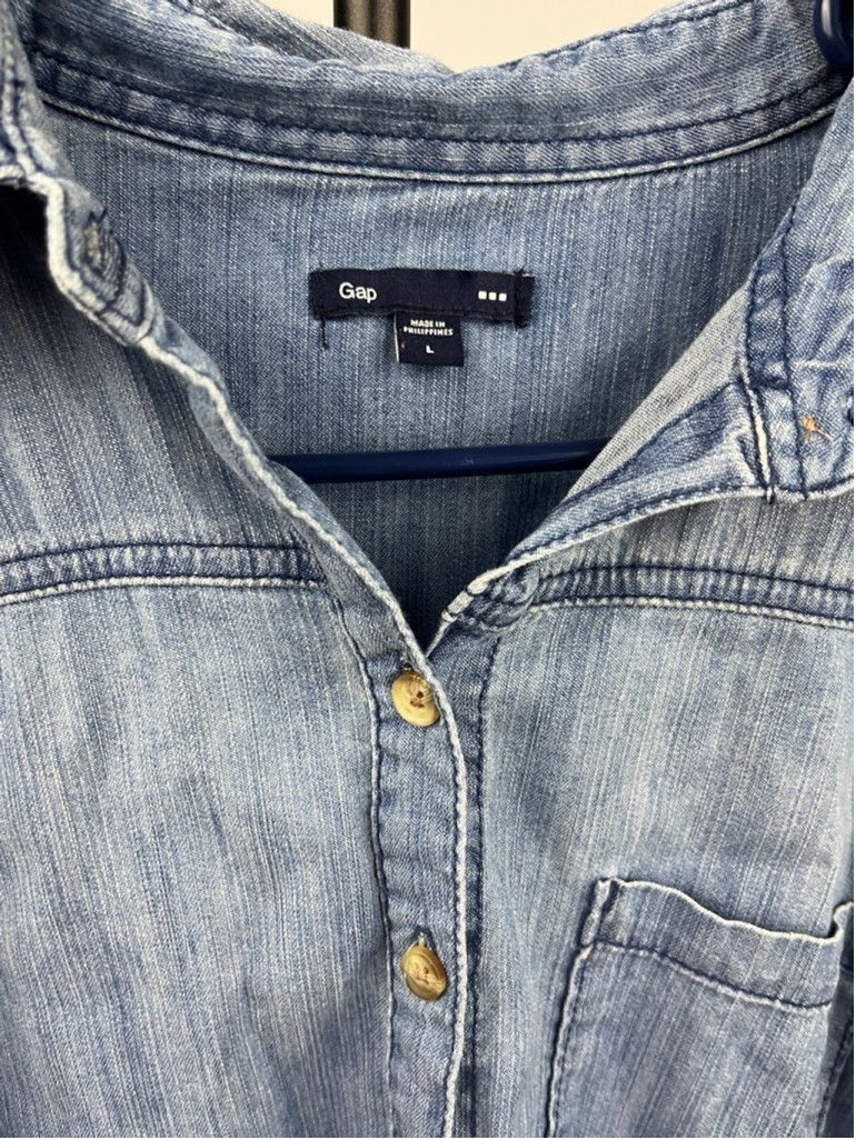 Gap GAP Denim Shirt Dress –L – Button Front Pocket – 100% Cotton Size L / US 10 / IT 46 - 4 Thumbnail