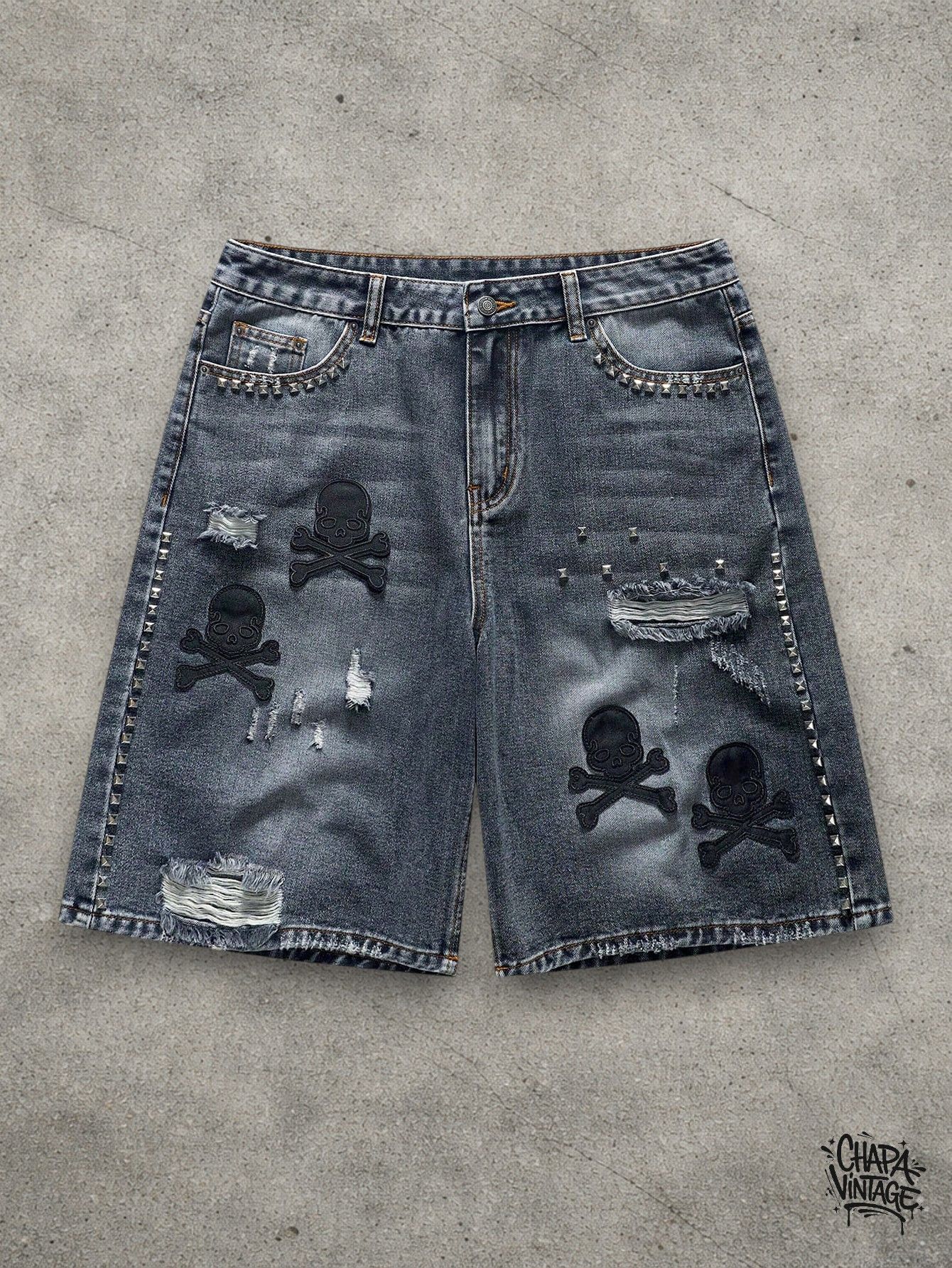 Japanese Brand Skull ripped denim shorts Size US 32 / EU 48 - 1 Thumbnail
