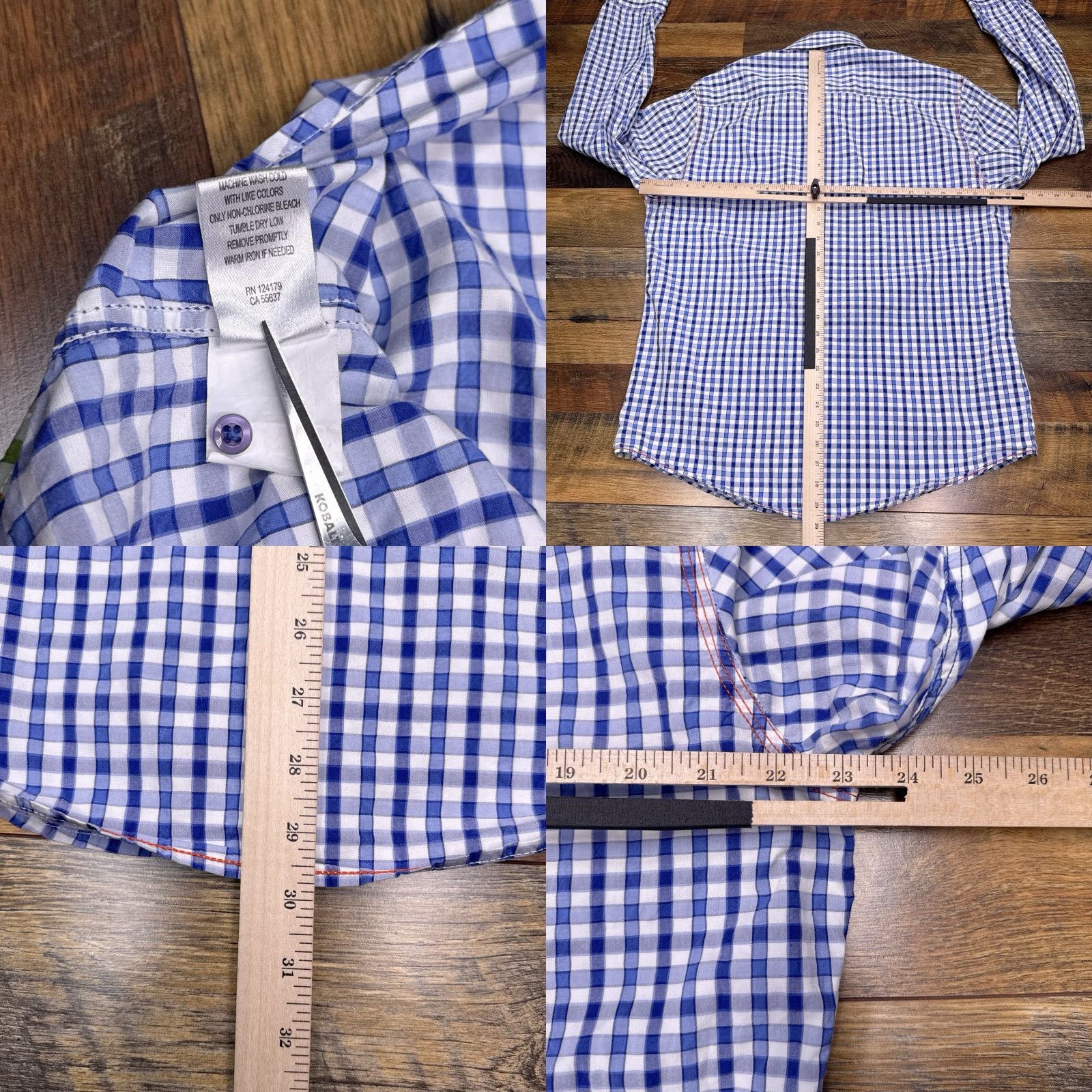 Johnston & Murphy Johnston & Murphy Slim Fit Shirt Mens Large Blue Check Button-Up Shirt Size US L / EU 52-54 / 3 - 8 Thumbnail