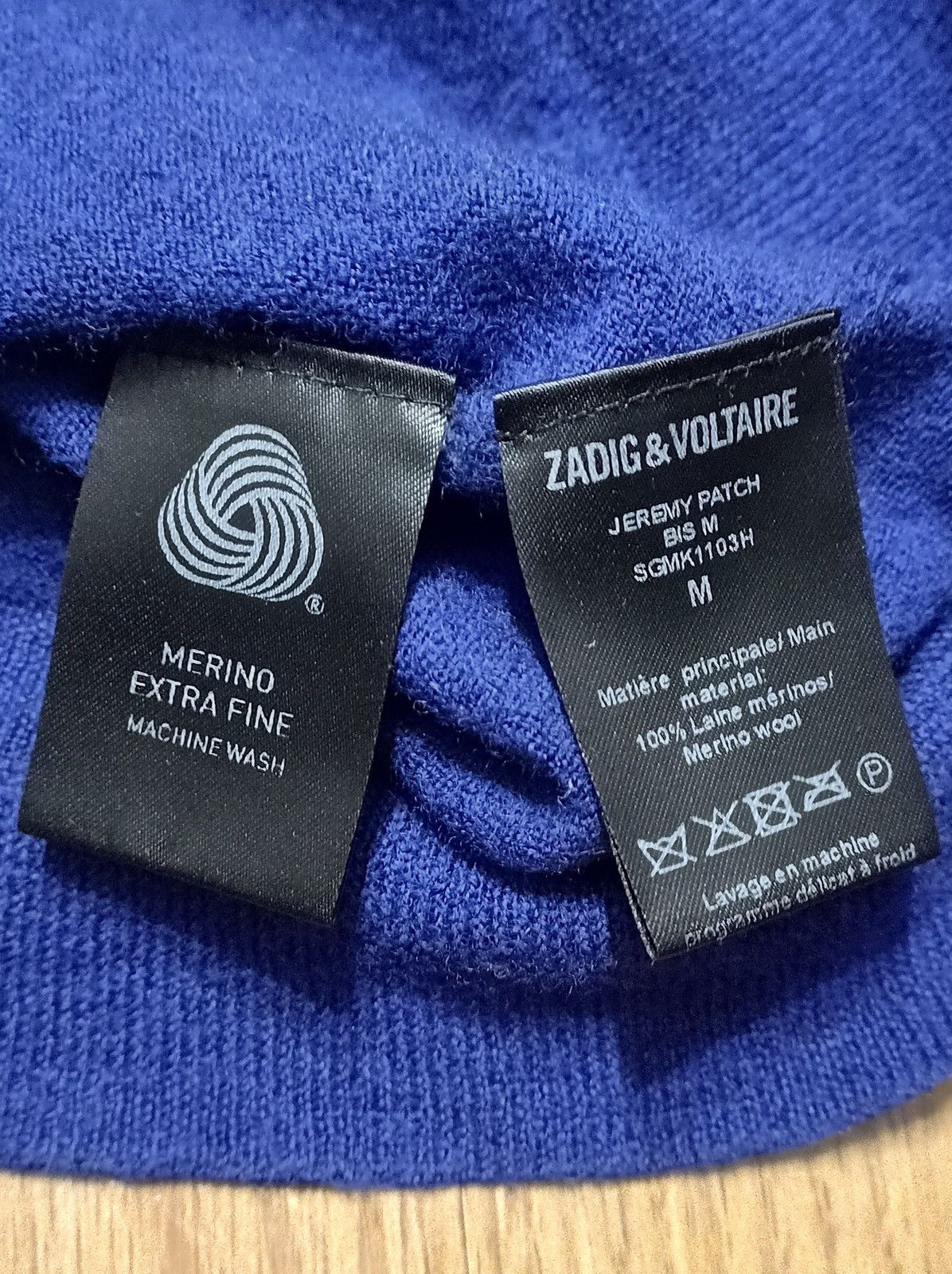 Zadig & Voltaire Jeremy Patch Blue Wool Knit Sweater Size M