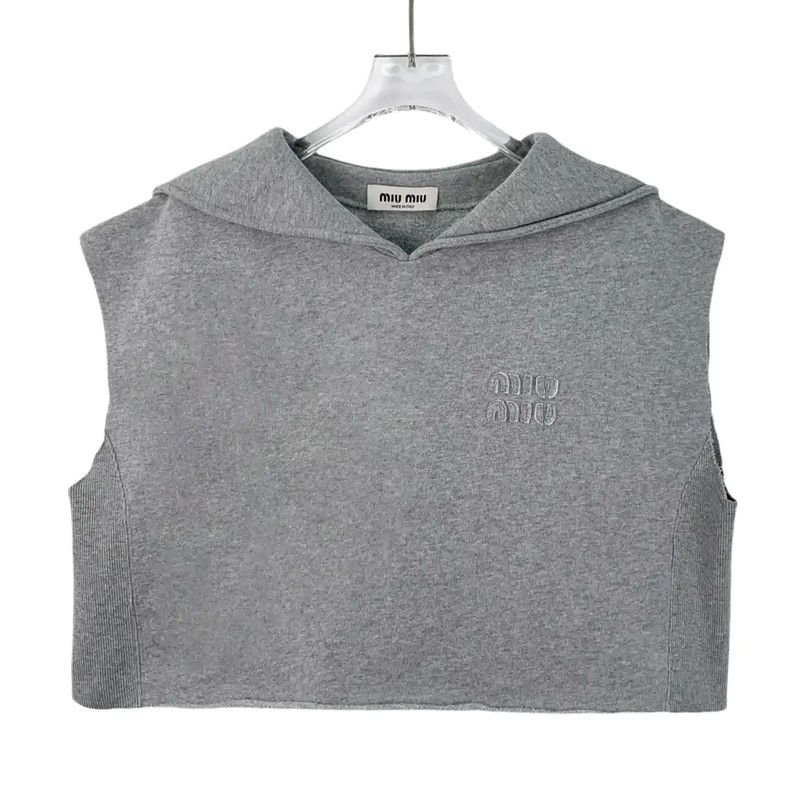 Miu Miu Miu Miu Gray Cotton Women's Crop Hoodie 0089 Size XS / US 0-2 / IT 36-38 - 1 Thumbnail