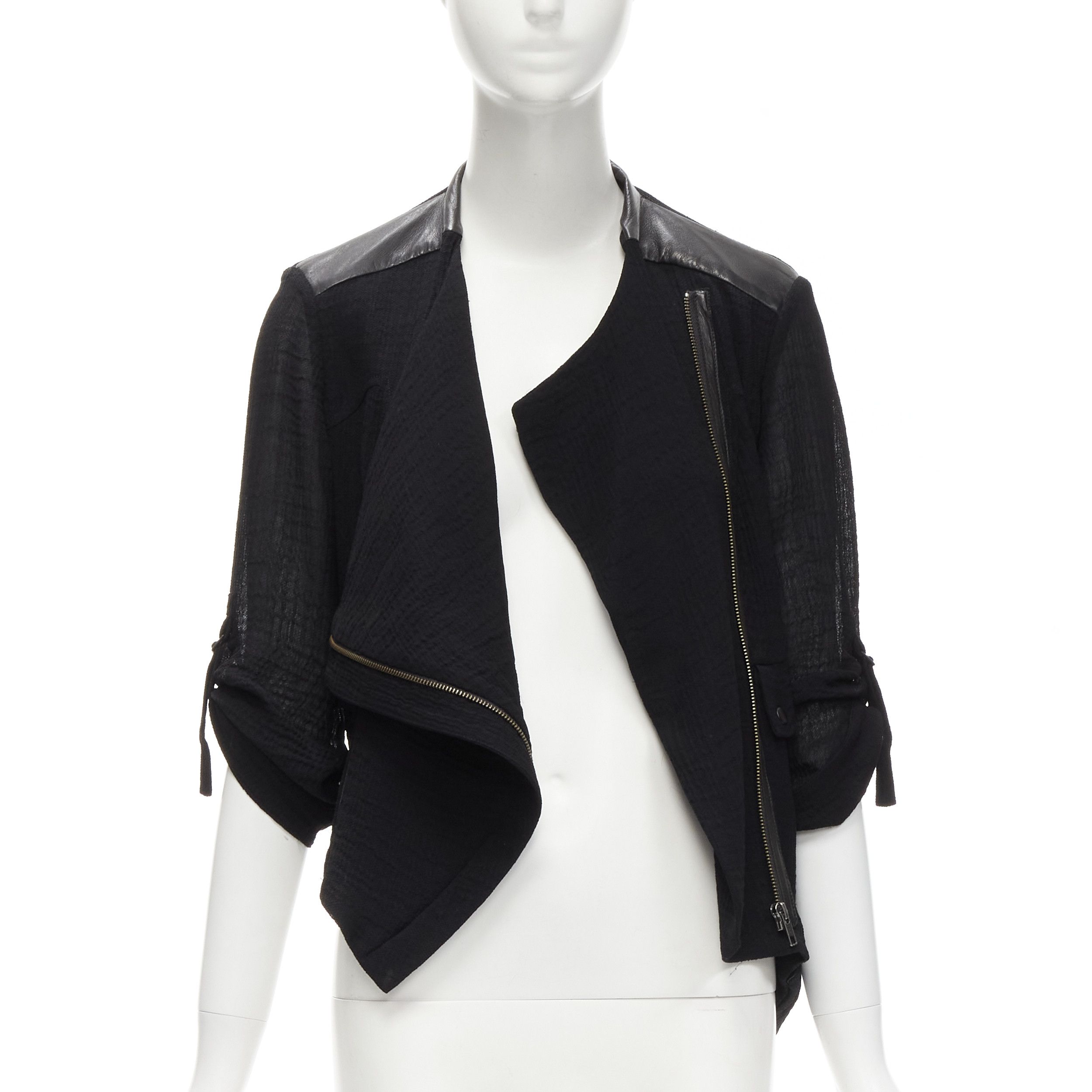 Helmut Lang HELMUT LANG black sheep leather detail bias drape biker jacket S Size S / US 4 / IT 40 - 1 Thumbnail