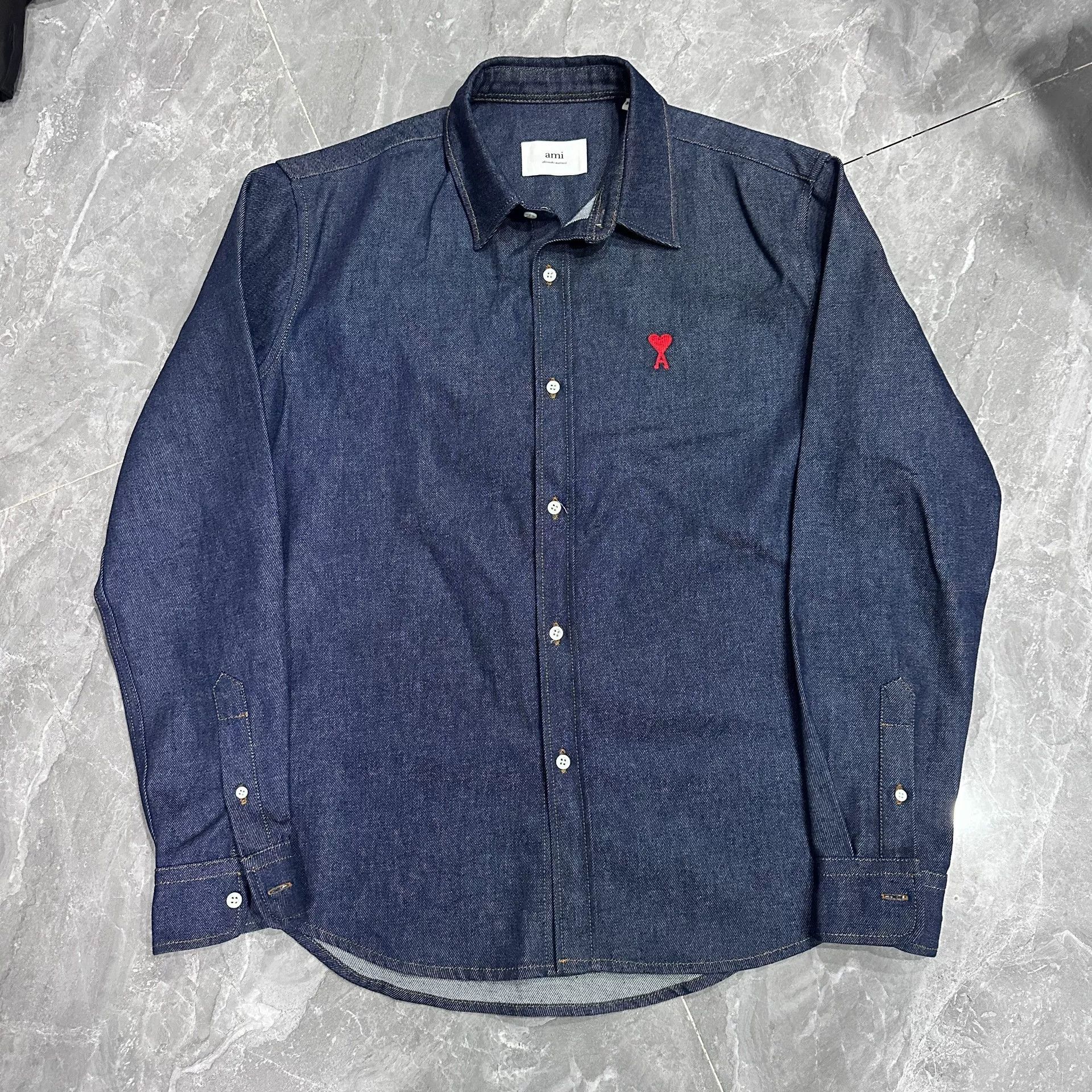 AMI AMI Paris Denim Heart Embroidered Shirt Jacket Size US XL / EU 56 / 4 - 1 Thumbnail