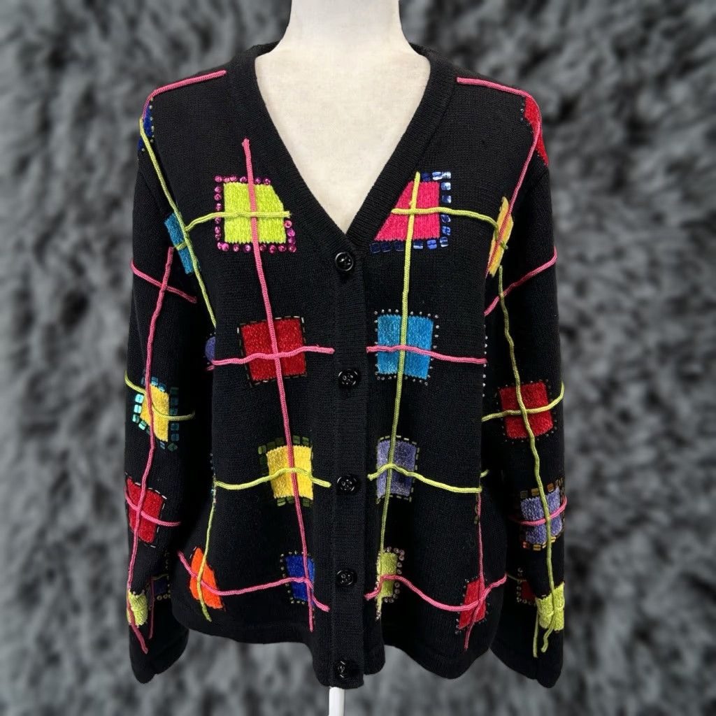 Vintage VINTAGE Patchington Black Beaded Cardigan Sweater XL Women’s Granny Core Size XL / US 12-14 / IT 48-50 - 1 Thumbnail