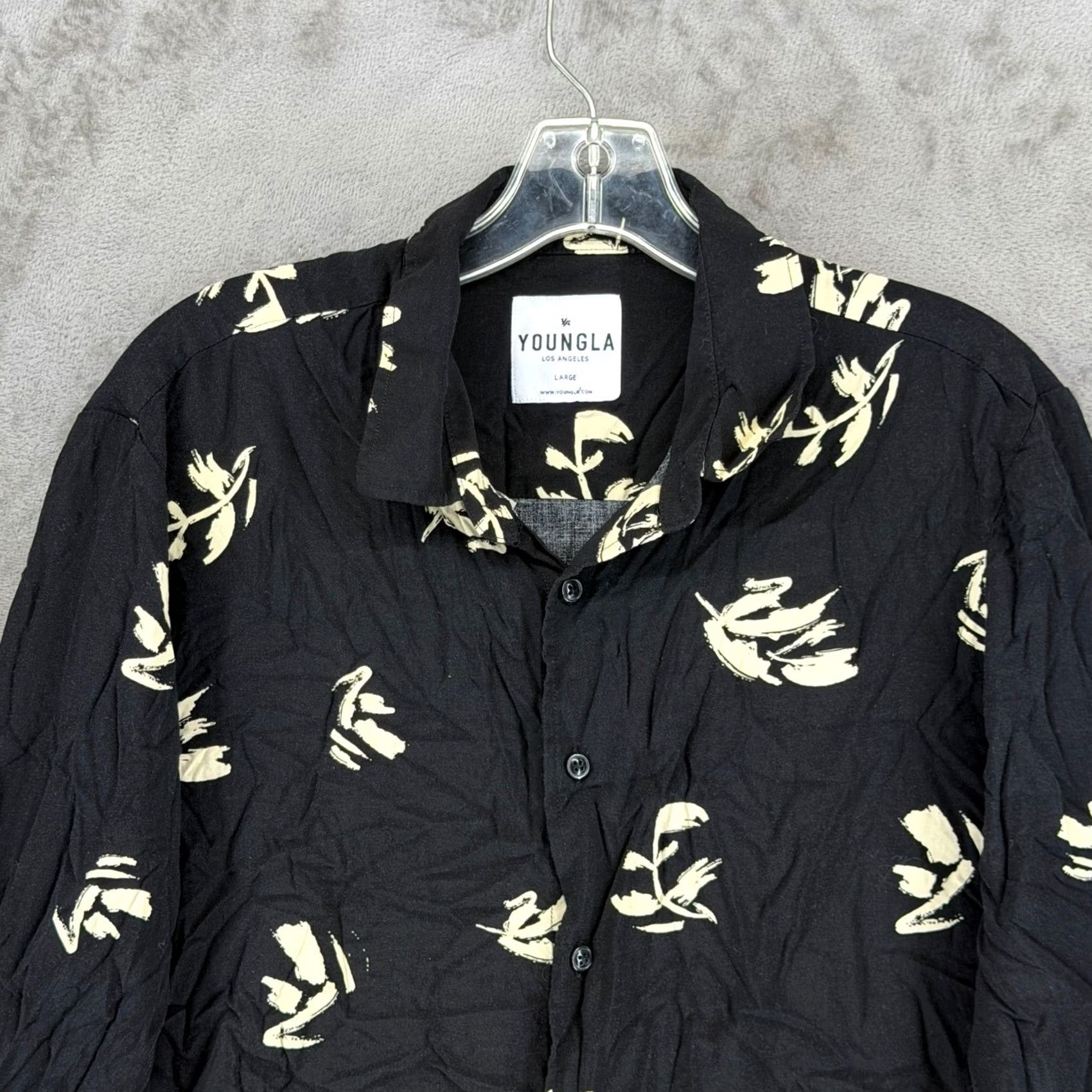 YoungLA YoungLA 804 Black Cream Abstract Leaf Print Button-Up Shirt L Mens Long Sleeve Button Front Collared Casual Streetwear Modern Size US L / EU 52-54 / 3 - 2 Thumbnail