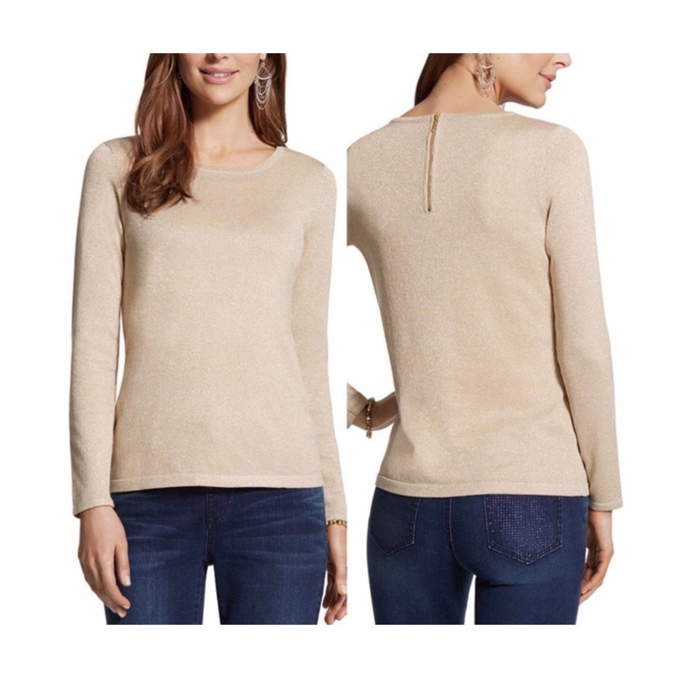 Chicos Chico's Lurex Mindy back zip sweater in Stardust Gold NWT Size XXL / US 16-18 / IT 52-54 - 1 Thumbnail