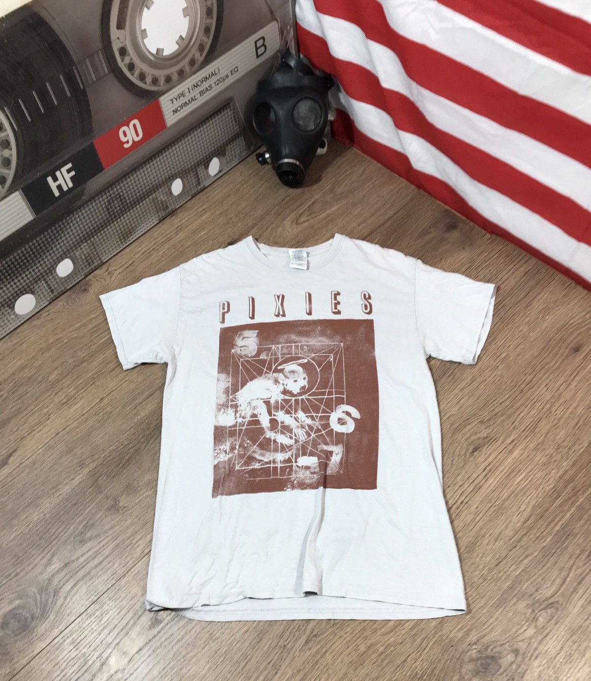 T-Shirt Ufficiale Pixies Monkey Grid - Grigia, Nuova Con Etichette, Unisex