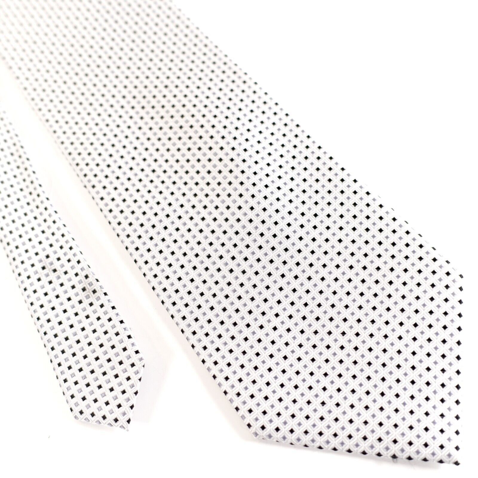 Pronto Uomo Pronto Uomo White Geometric Check Woven Silk Tie Size ONE SIZE - 1 Thumbnail