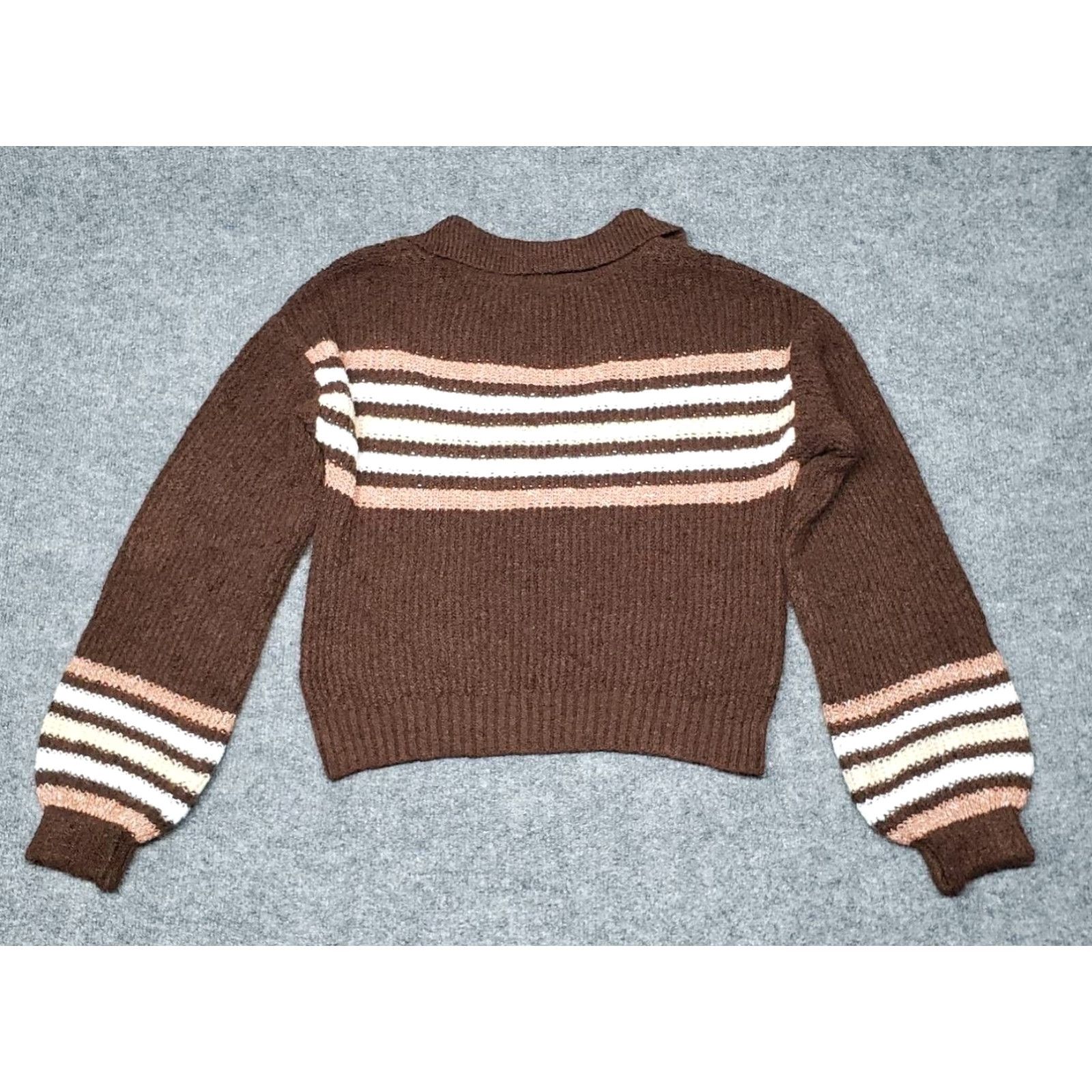 Vintage Rue21 Sweater Womens M Brown Striped Collared Ribbed Knit Pullover New Size M / US 6-8 / IT 42-44 - 7 Thumbnail