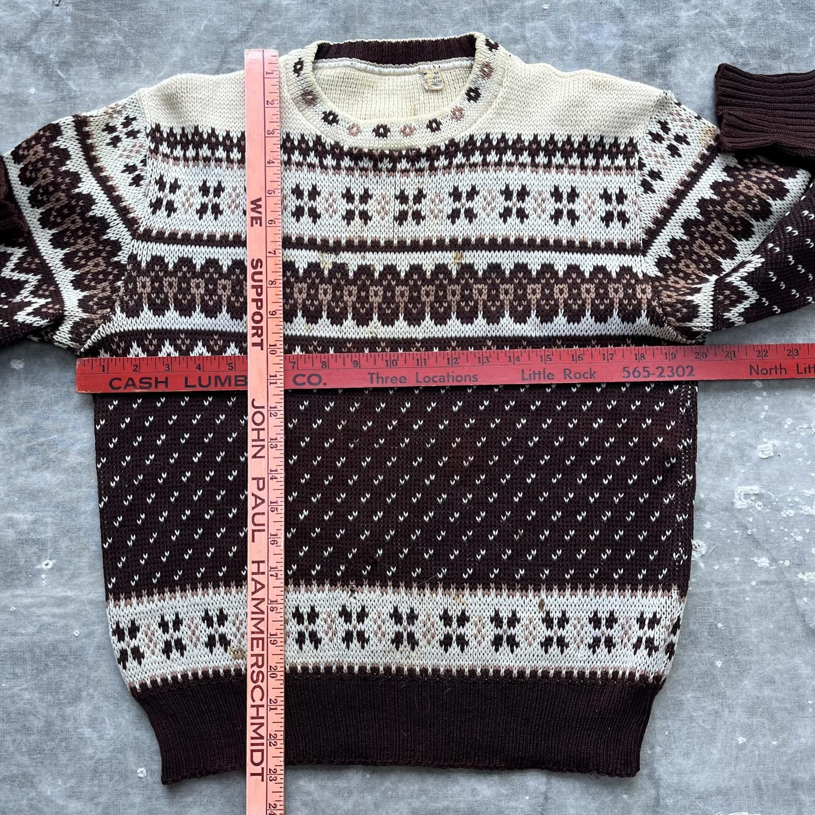 Vintage Vintage 1960s Norwegian Iceland Wool Brown Cream Sweater Size M / US 6-8 / IT 42-44 - 2 Thumbnail