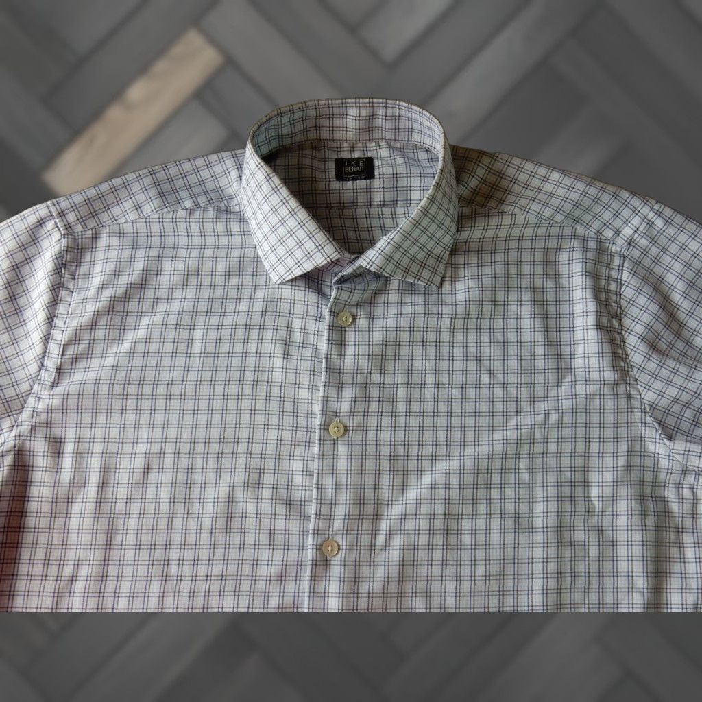 Ike Behar VINTAGE Ike Behar Men's Shirt Short Sleeve Button-Up Cotton Plaid XL Blue Size US XL / EU 56 / 4 - 1 Thumbnail