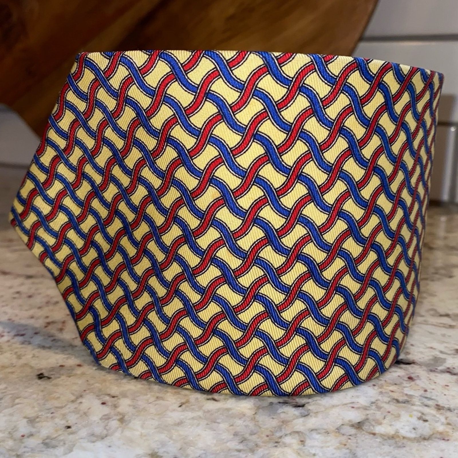 Polo Ralph Lauren POLO Ralph Lauren Yellow Blue Red Basketweave Silk Tie Size ONE SIZE - 6 Thumbnail