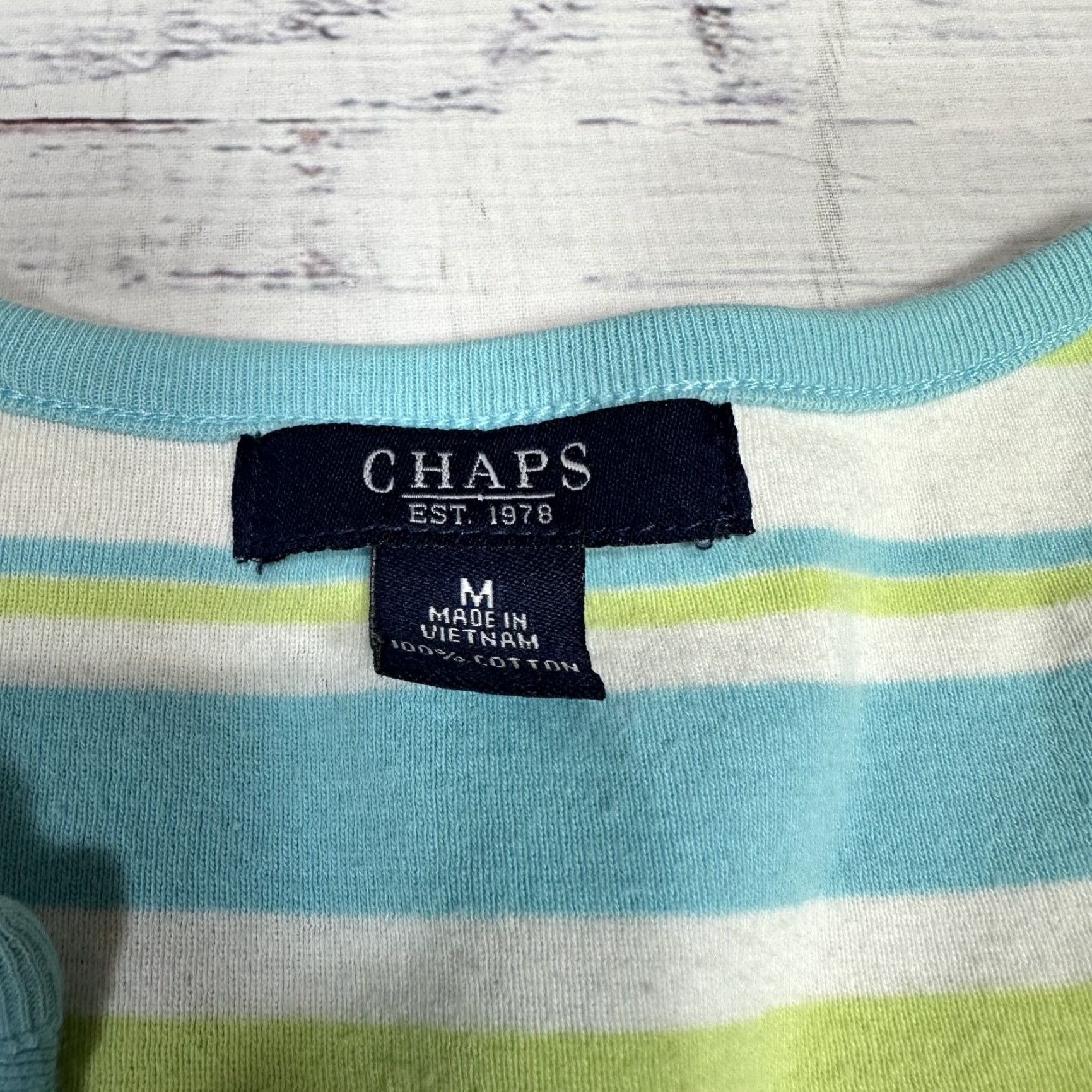 Chaps Chaps Women's Tee Shirt Top White Blue Green M Striped Short Sleeve 100% Cotton T-Shirt Size M / US 6-8 / IT 42-44 - 4 Thumbnail