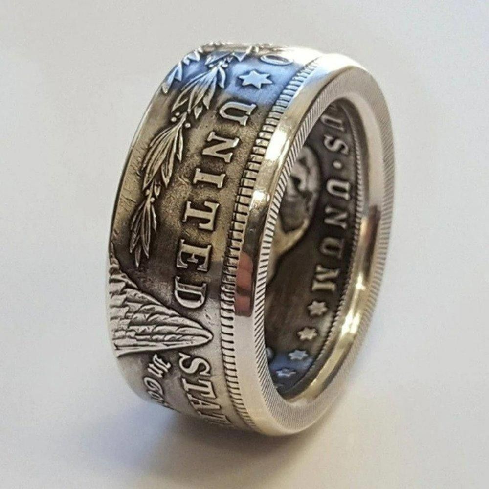 Designer 1921 Morgan Silver Dollar 'Heads' Coin Silver Retro Ring Size ONE SIZE - 3 Thumbnail