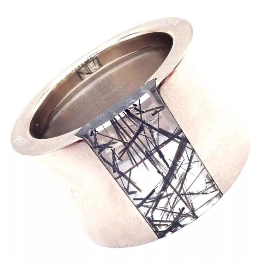 Cartier Cartier 18k White Gold Rutilated Quartz Wide Band Ring Size ONE SIZE - 1 Thumbnail
