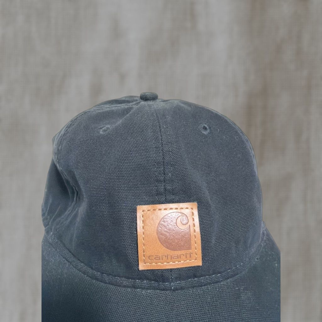 Carhartt Carhartt Hat Strapback Black Leather Patch Adjustable Hook Loop Hat Mens One Size Baseball Cap Size ONE SIZE - 1 Thumbnail