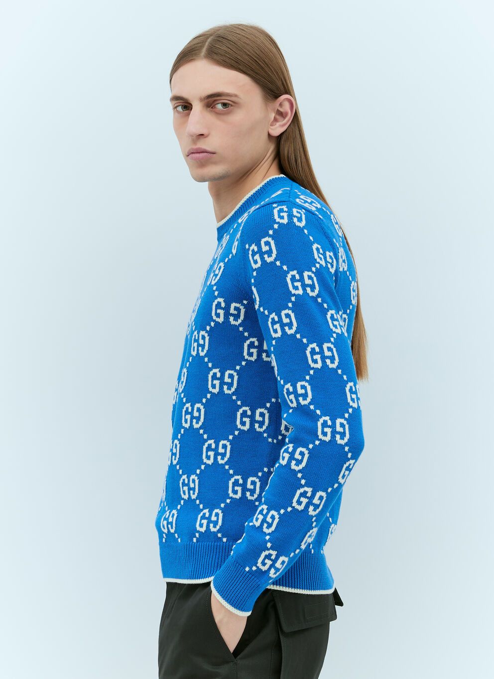 image of Gucci Gg Intarsia Sweater in Blue, Men's (Size 2XL)