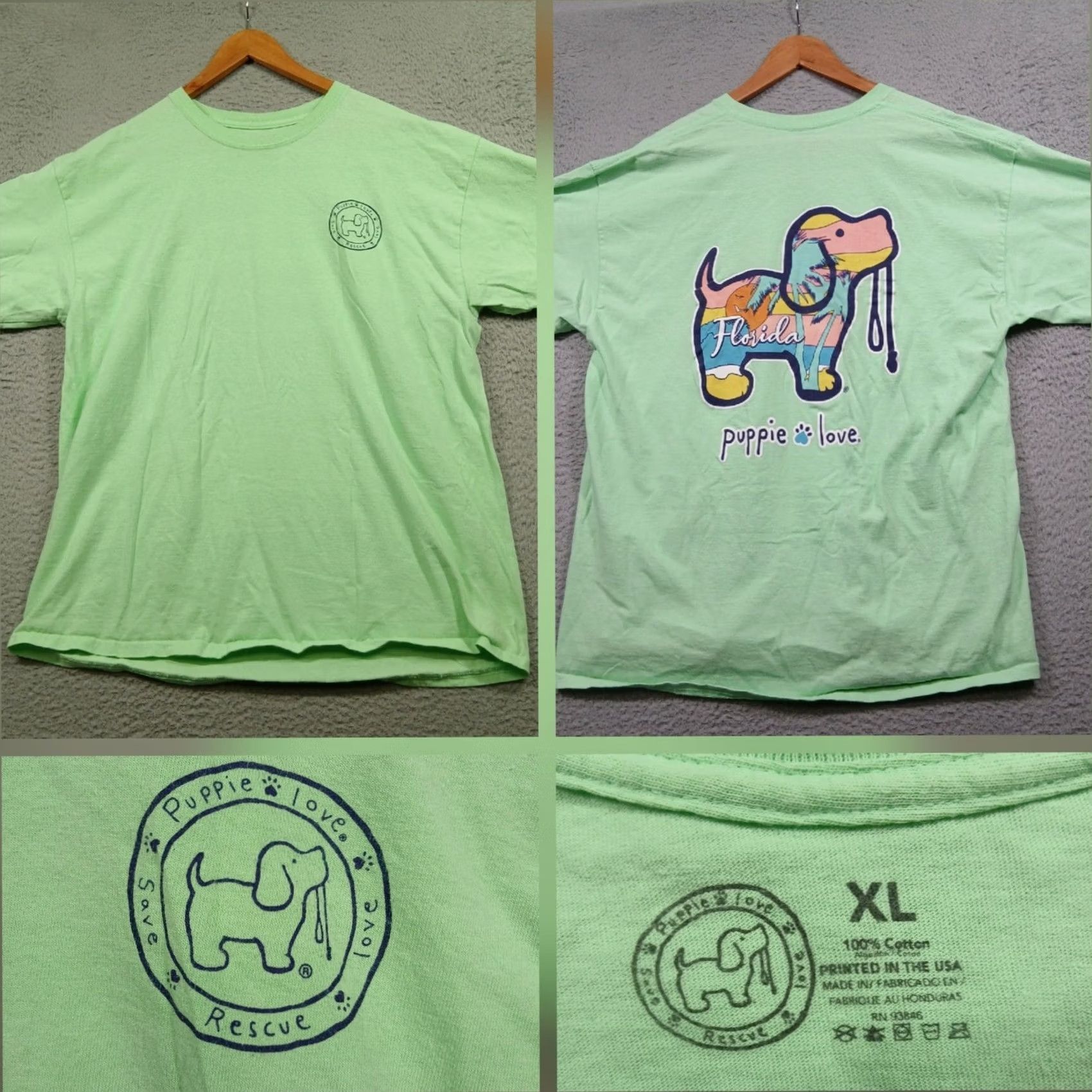 Vintage Puppie Love T-Shirt Mens XL Green Florida Rescue Dog Graphic Printed in USA Size US XL / EU 56 / 4 - 2 Thumbnail