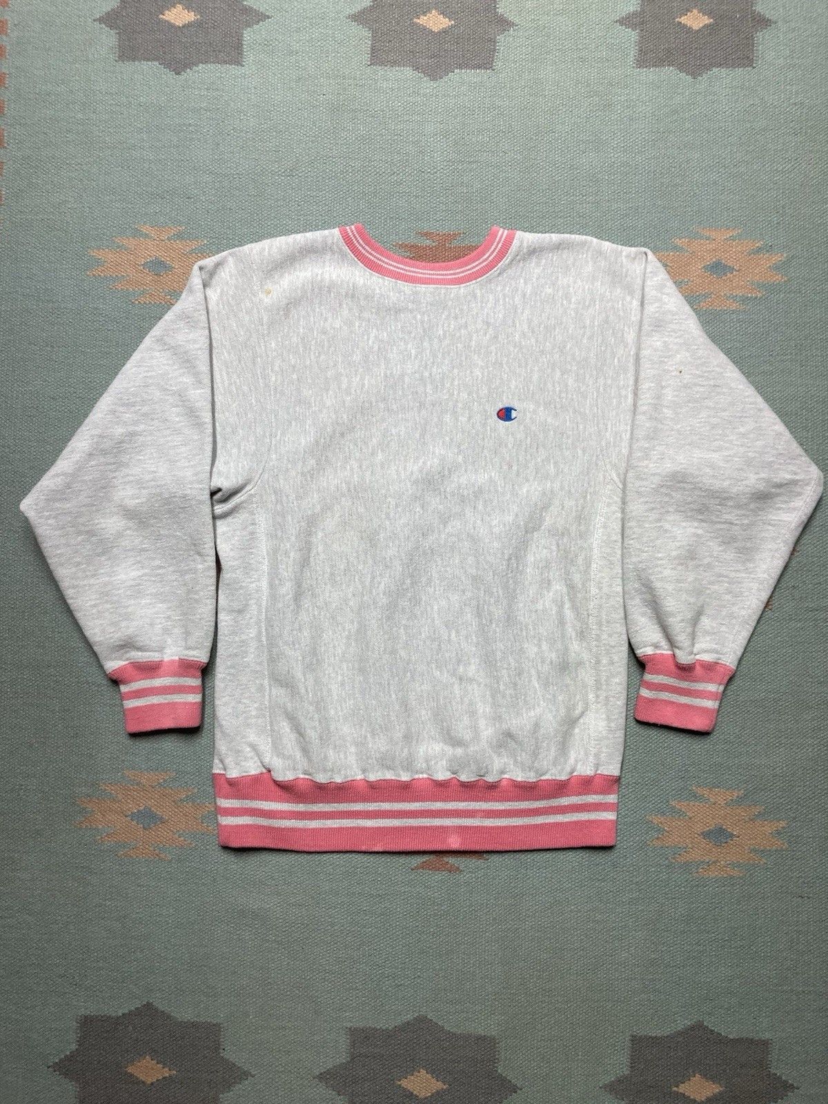 Vtg 90s sweatshirt champion reverse weave striped 2 tone M