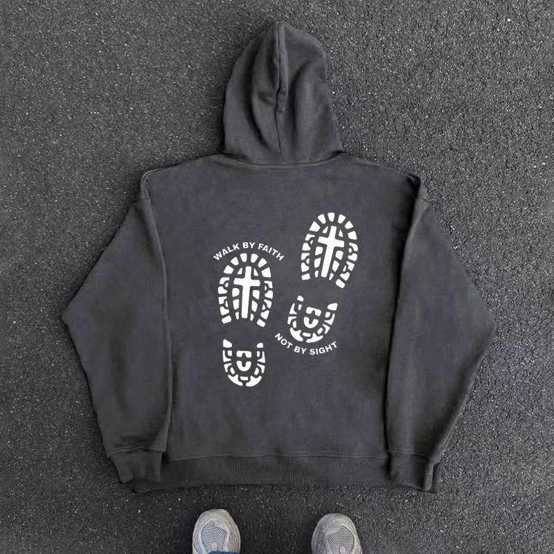 Japanese Brand Hip Hop Footprint Creative Simple Hooded Sweatshirt Size US L / EU 52-54 / 3 - 3 Thumbnail