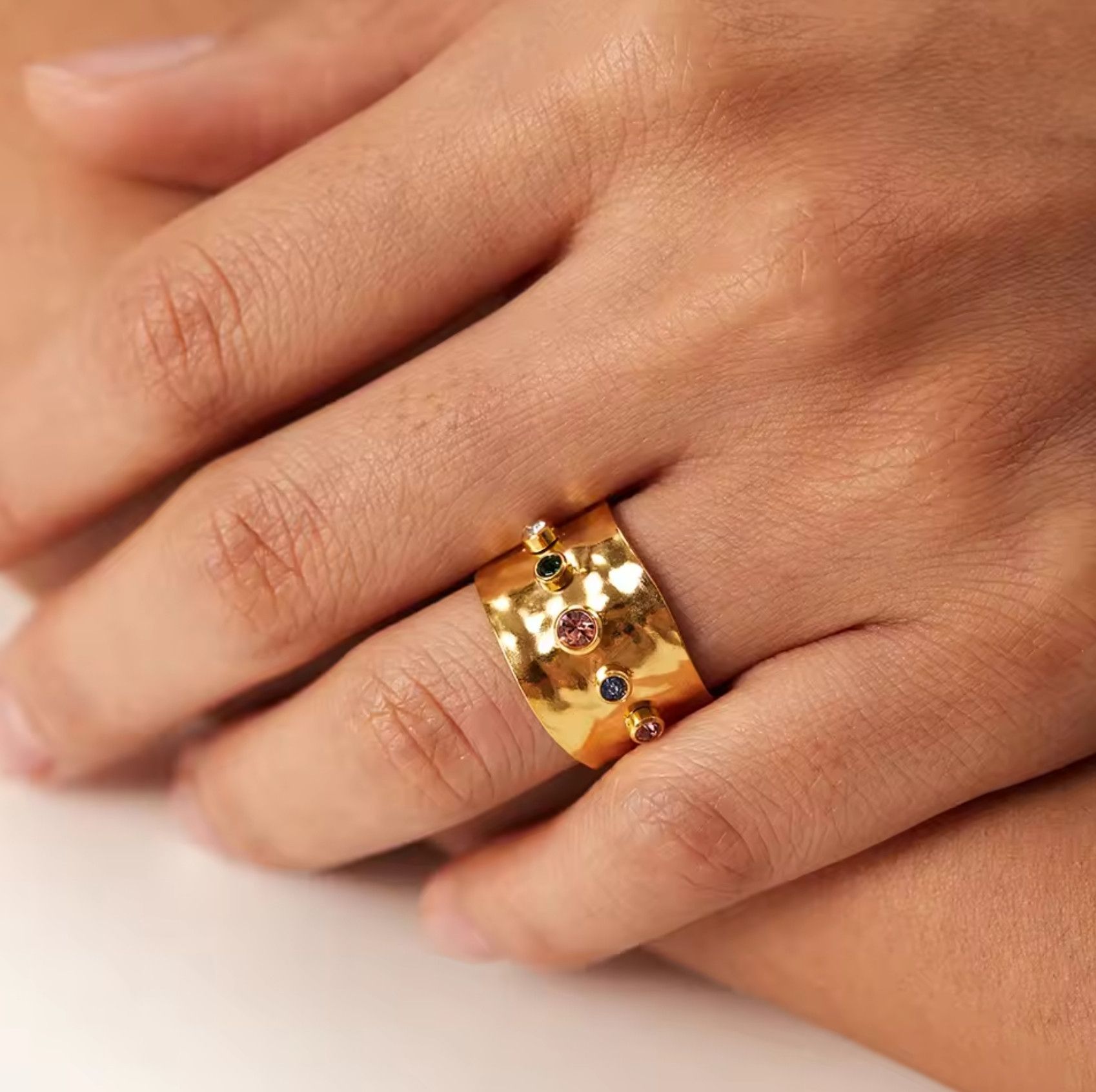 Jewelry Resizable Cubic Zirconia Crystal Steel 18K Gold Plated Rings Size ONE SIZE - 2 Thumbnail