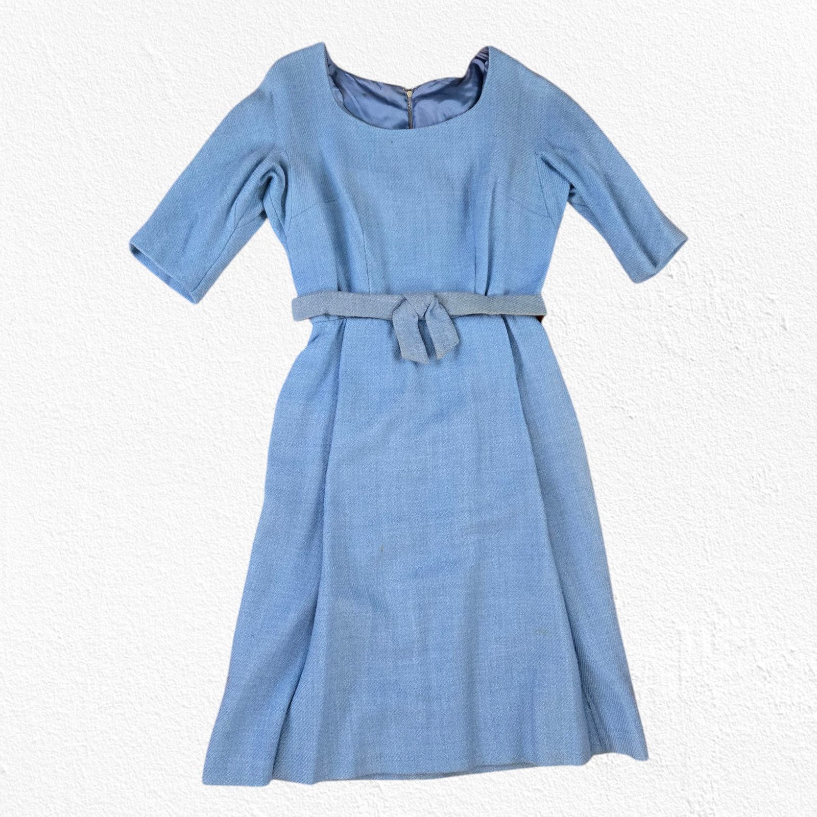 Vintage 50s Light Blue USA Union Made Rockabilly Wool Dress Size 2 Size XS / US 0-2 / IT 36-38 - 2 Thumbnail