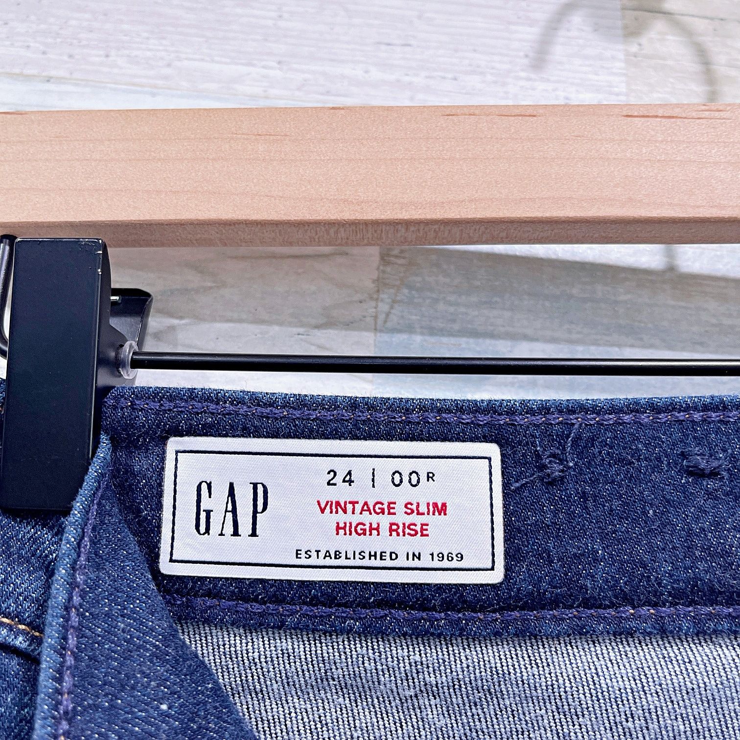 Gap GAP High Rise Vintage Slim Jean Dark Indigo Rinse Stretch 24 Size 24" / US 00 / IT 34 - 6 Thumbnail