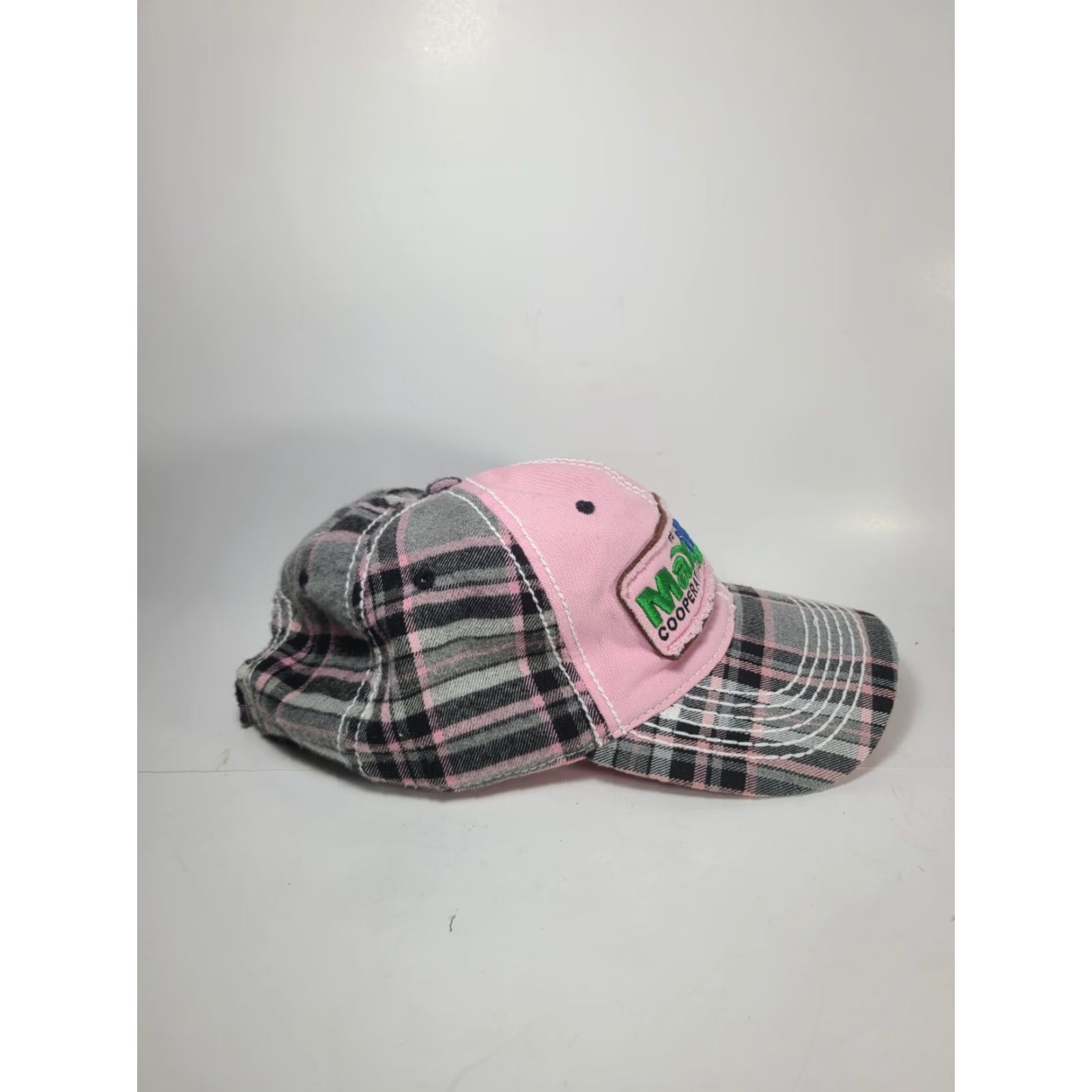 Pinko Cap America MaxYield Cooperative Hat Baseball Cap Pink Plaid Cotton Canvas Adjustable Unisex Adults Farmers Farming Theme 90s? Size ONE SIZE - 6 Thumbnail