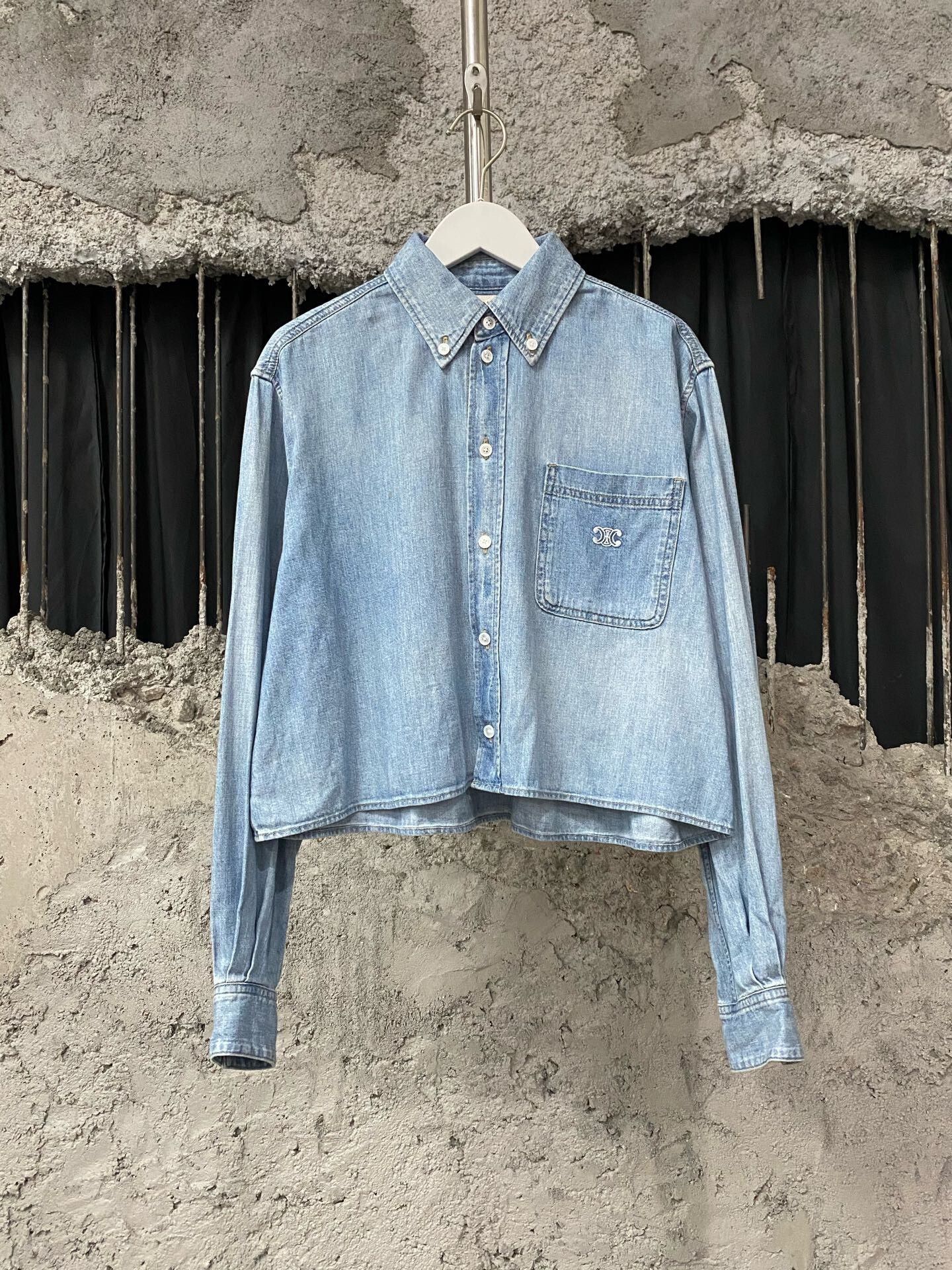 Celine celine denim shirt with cropped design Size XS / US 0-2 / IT 36-38 - 1 Thumbnail