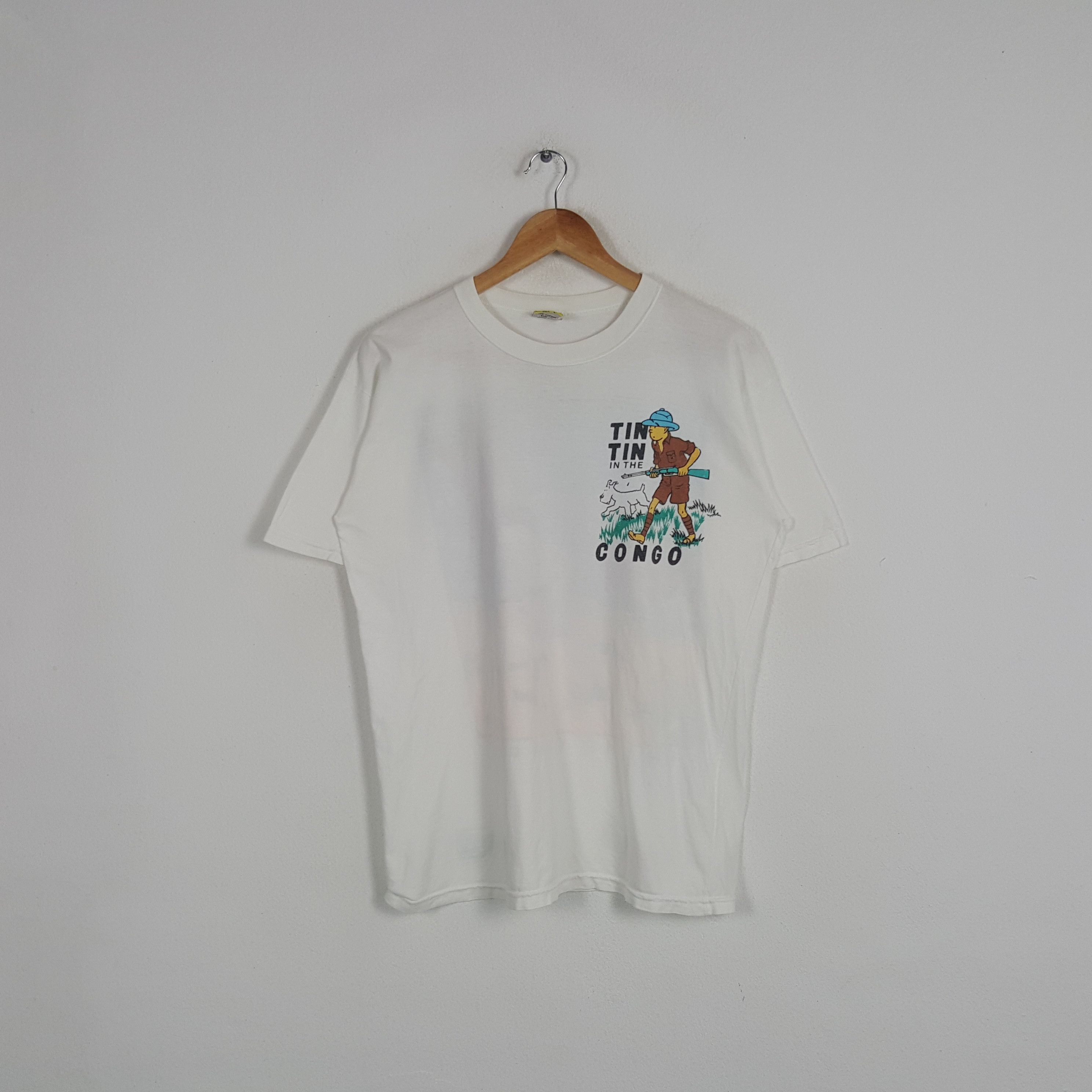 Vintage Vintage Tintin In The Congo American Cartoon Movie Tshirt Size US M / EU 48-50 / 2 - 3 Thumbnail