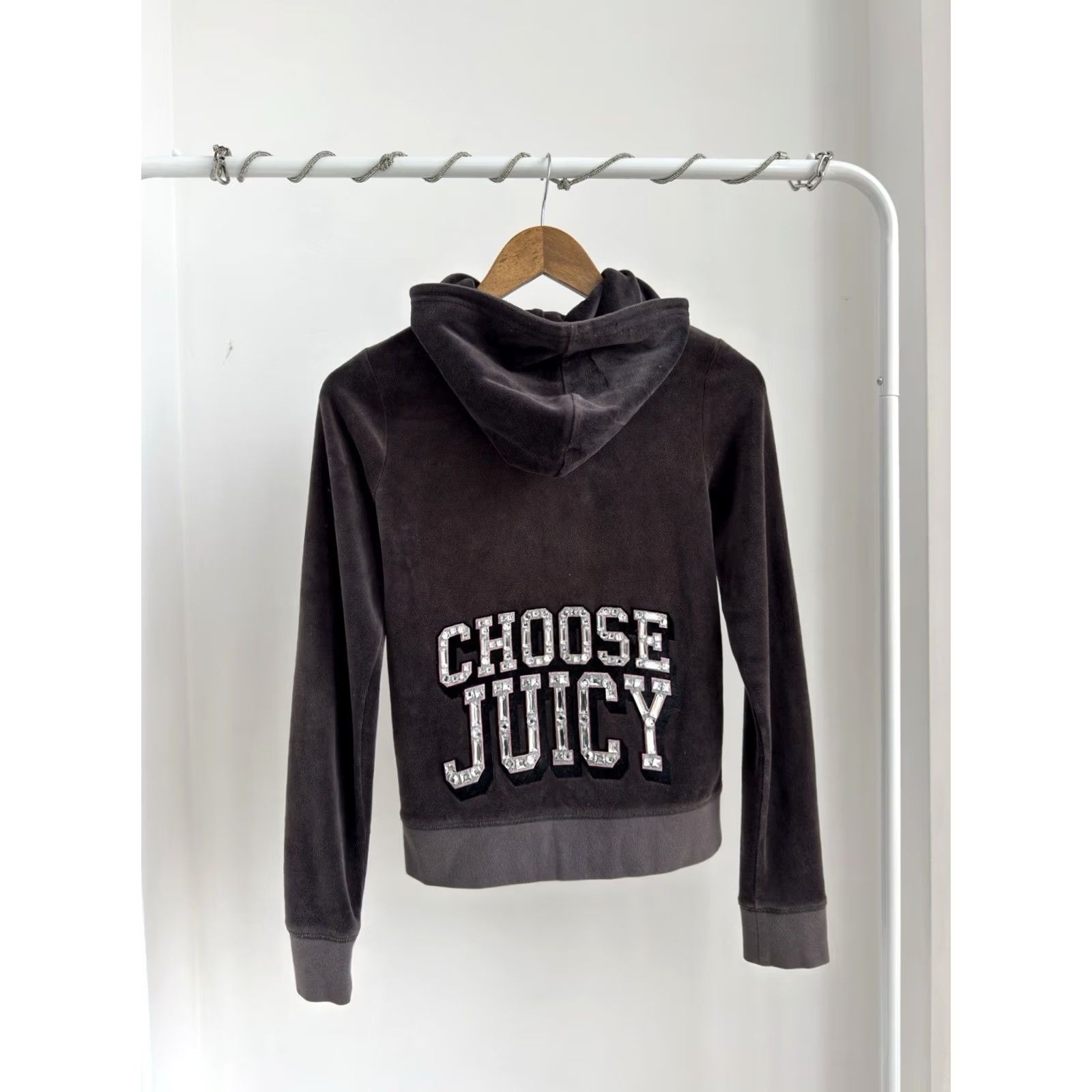 Juicy Couture VINTAGE Juicy Couture Logo Velour Zip Hoodie Womens S Gray 3D 90s Streetwear Hip Hop Designer USA Time Period Casual Size S / US 4 / IT 40 - 3 Thumbnail