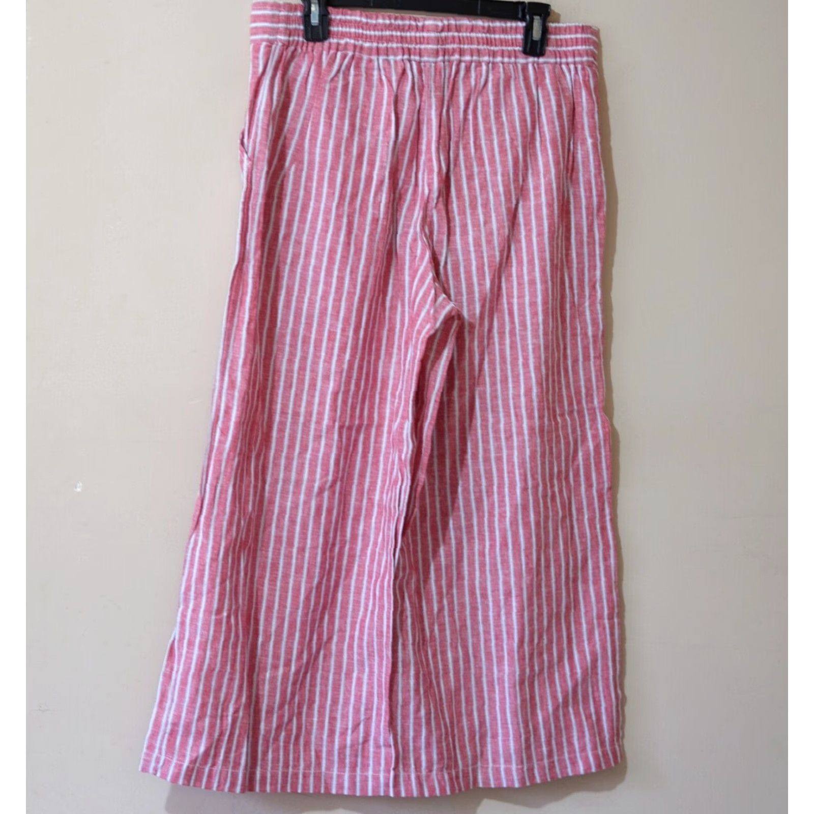 Vintage NWT! Max Studio Linen Blend Crop Pants Wide-Leg Red/White Women's L Pants Cropped Wide-Leg Cotton Linen Red/White Women L Size 36" / US 14 / IT 50 - 4 Thumbnail