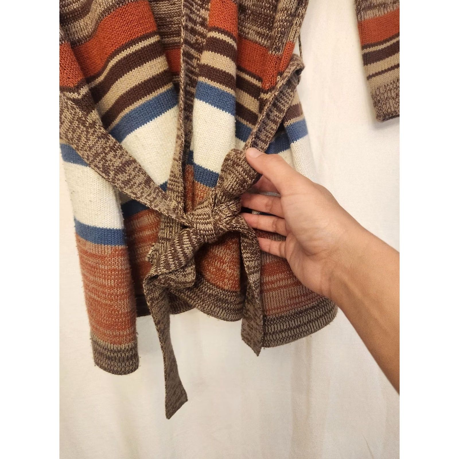 Billabong Vtg Billabong Cardigan Sweater Womens Medium Multicolor Striped 3/4 Sleeve Belted Open Front Pockets Boho Knit Size M / US 6-8 / IT 42-44 - 5 Thumbnail