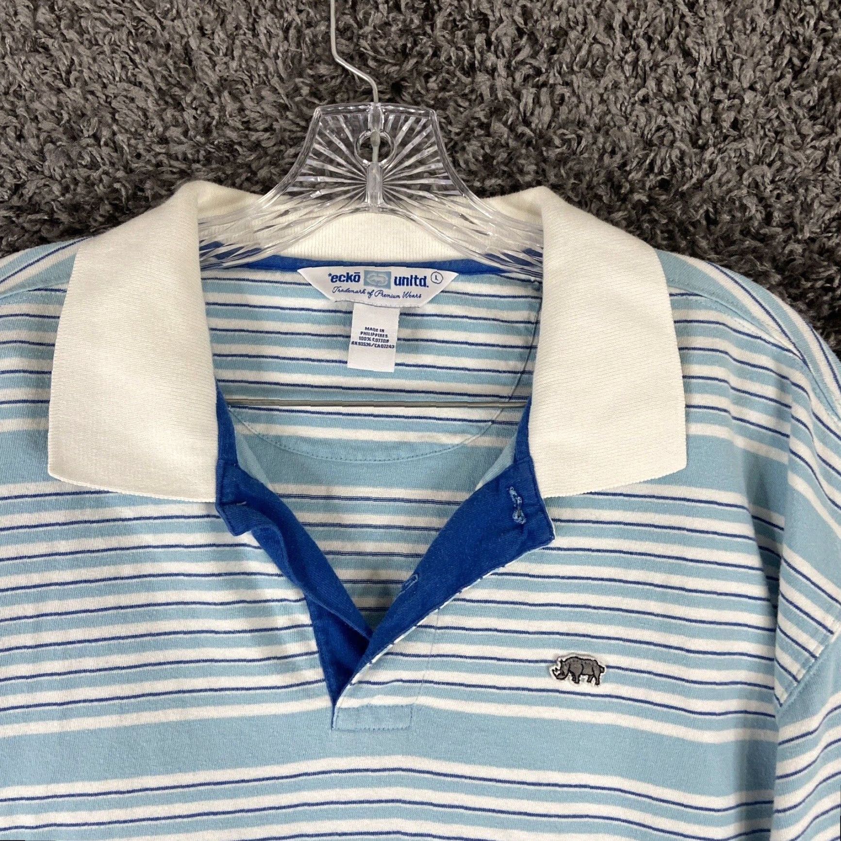Ecko Unltd. ECKO UNLTD Polo Shirt Mens Large Blue Striped Short Sleeve Size US L / EU 52-54 / 3 - 5 Thumbnail