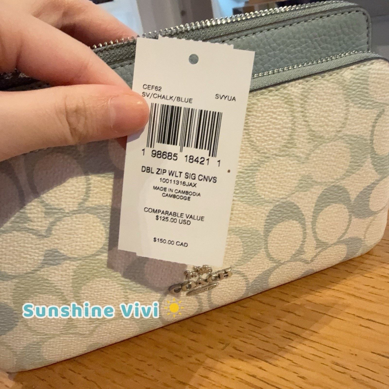 Coach NWT Coach Double Zip Wristlet Pretty CEF62 Silver/Chalk/Blue Size ONE SIZE - 9 Thumbnail