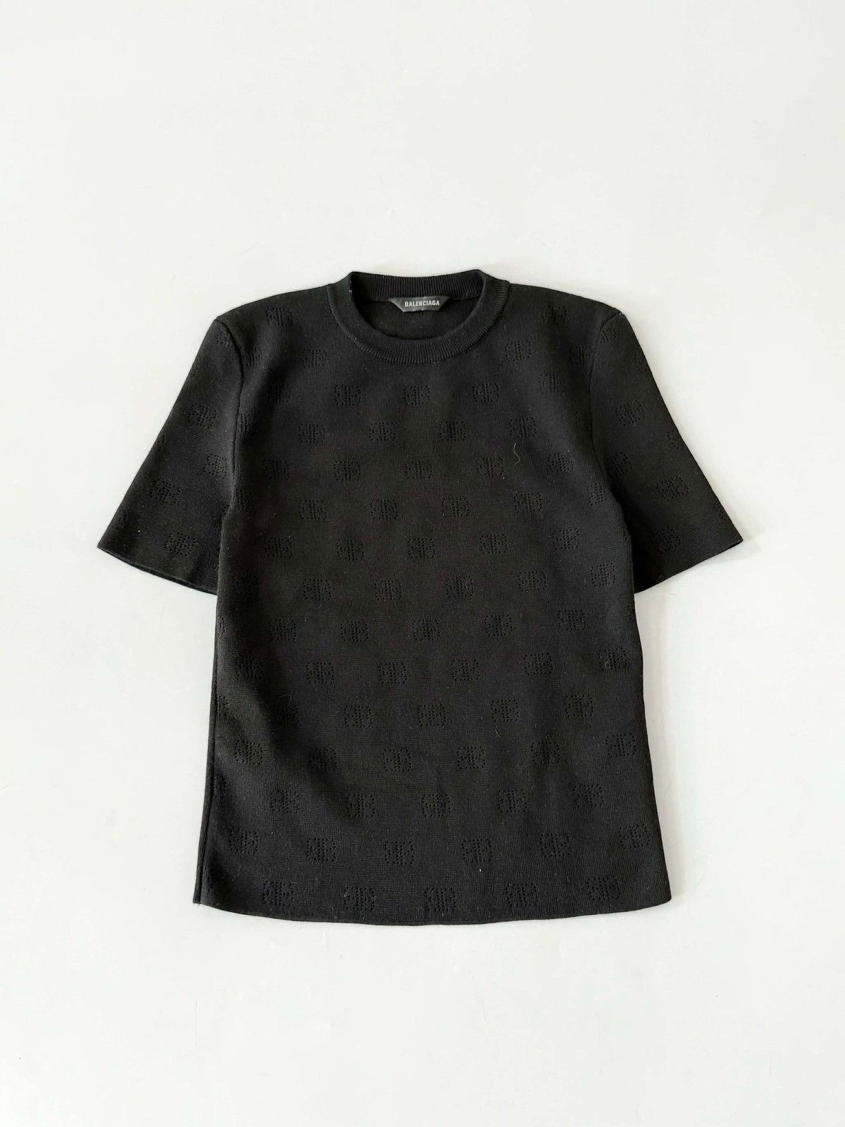 Balenciaga Balenciaga Black BB P VM Pointelle-Knit T-Shirt Size M / US 6-8 / IT 42-44 - 1 Thumbnail